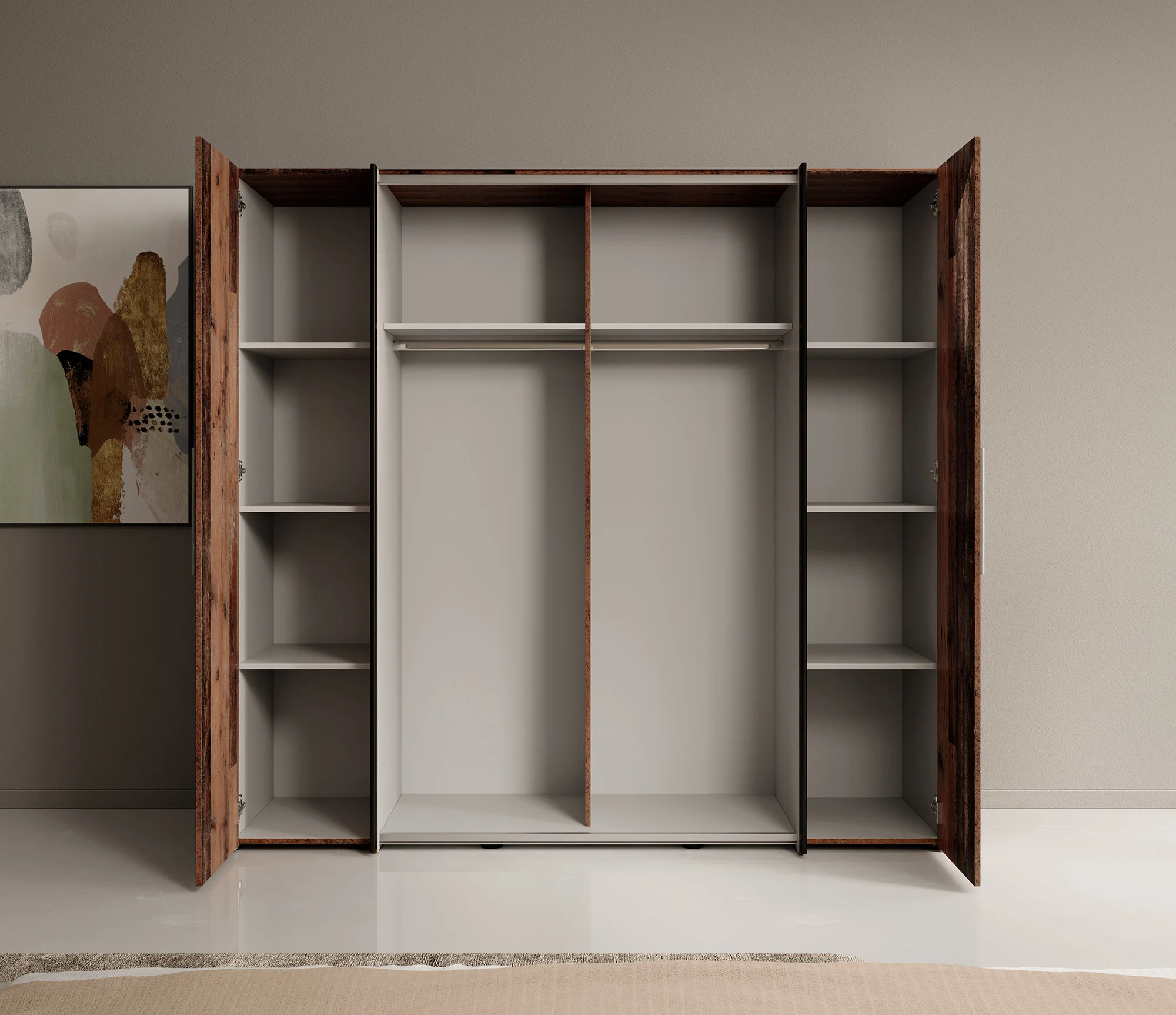Kassel - Kledingkast met schuifdeuren - Old wood/grijs - 200x191x62 cm - Image 3