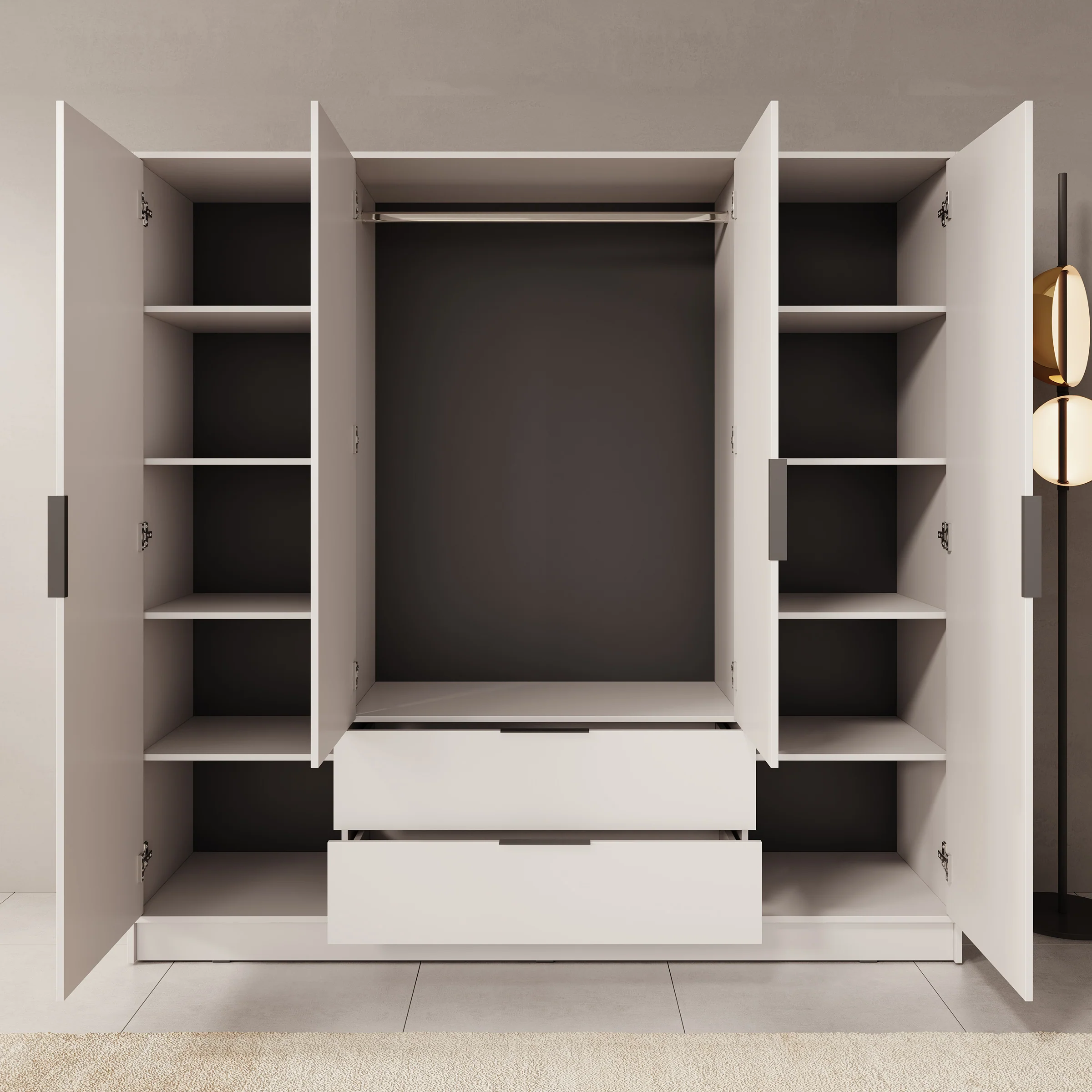 Kellan - Kledingkast 4-deurs - Beige - 206x51x200 cm - Image 7