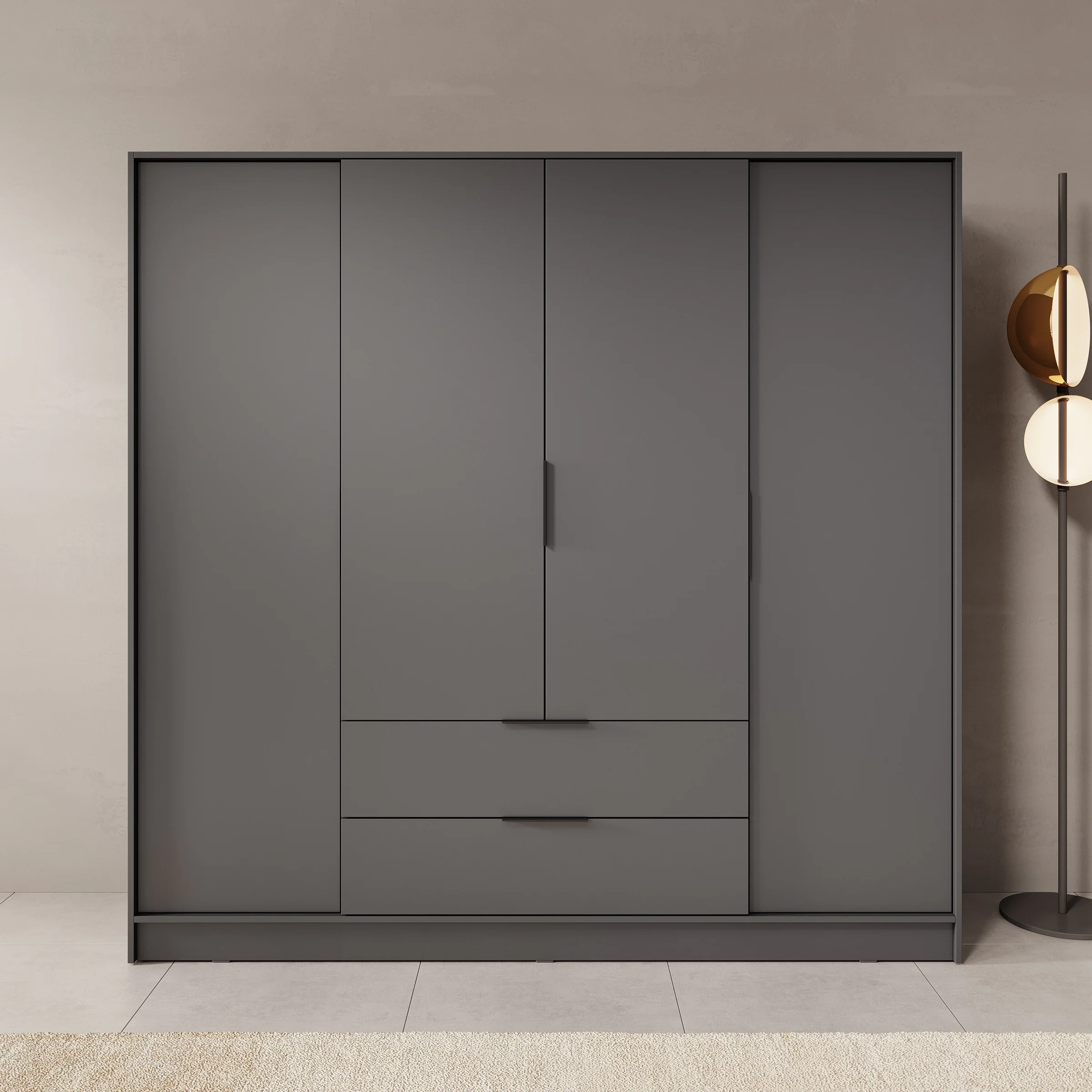 Kellan - Kledingkast 4-deurs - Grijs - 206x51x200 cm - Image 3