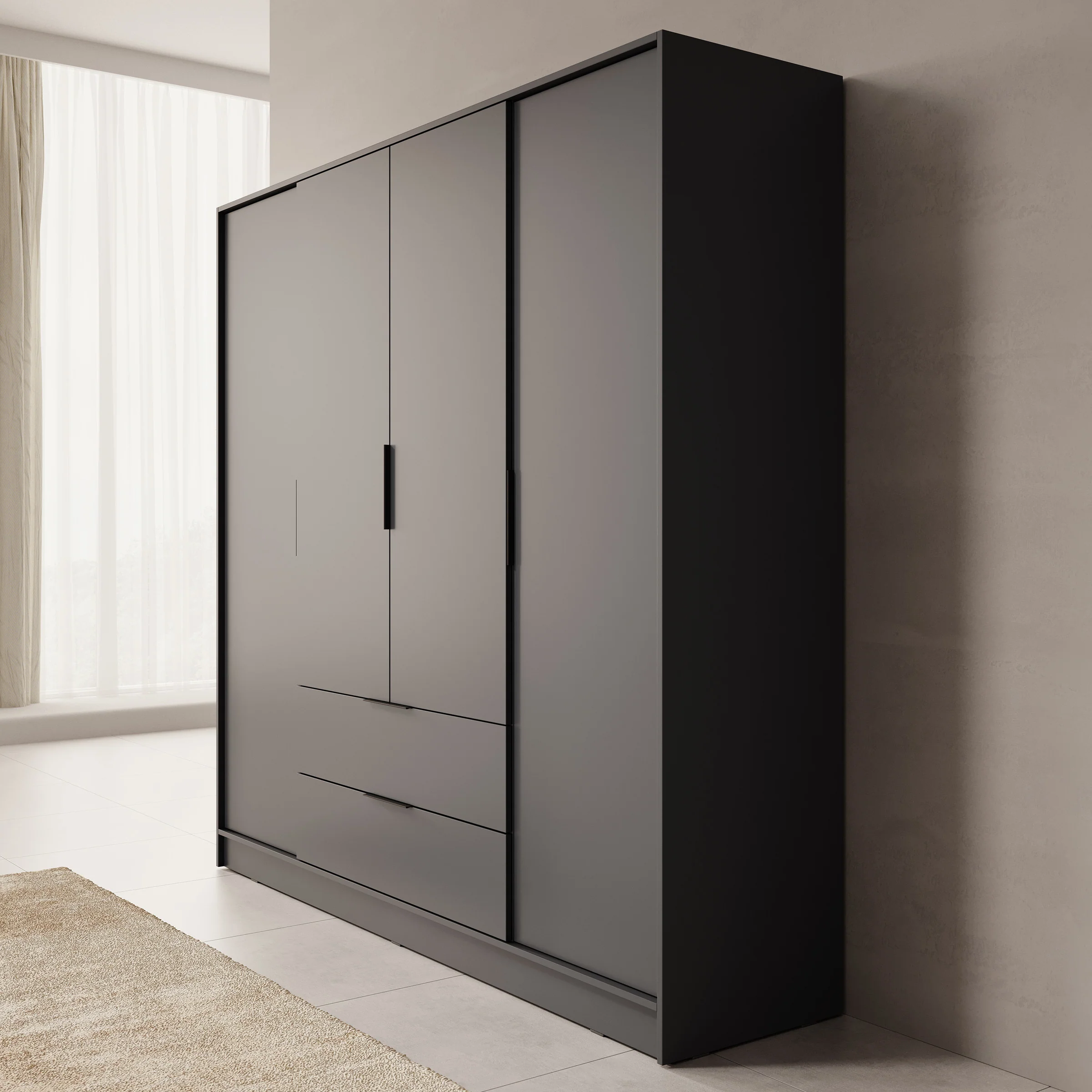 Kellan - Kledingkast 4-deurs - Grijs - 206x51x200 cm - Image 4