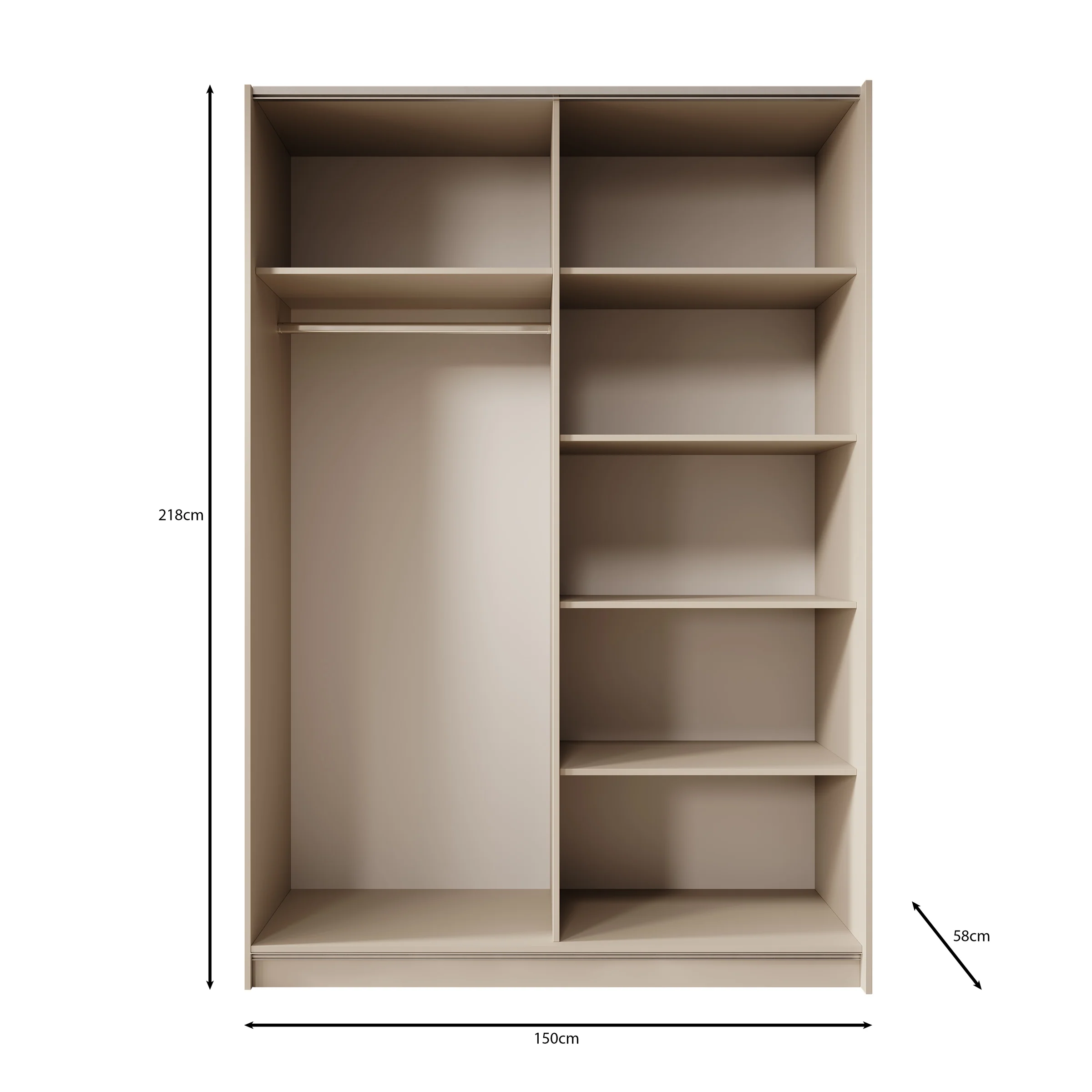 Landon - Kledingkast met schuifdeuren - Beige - 150x58x218 cm - Image 5