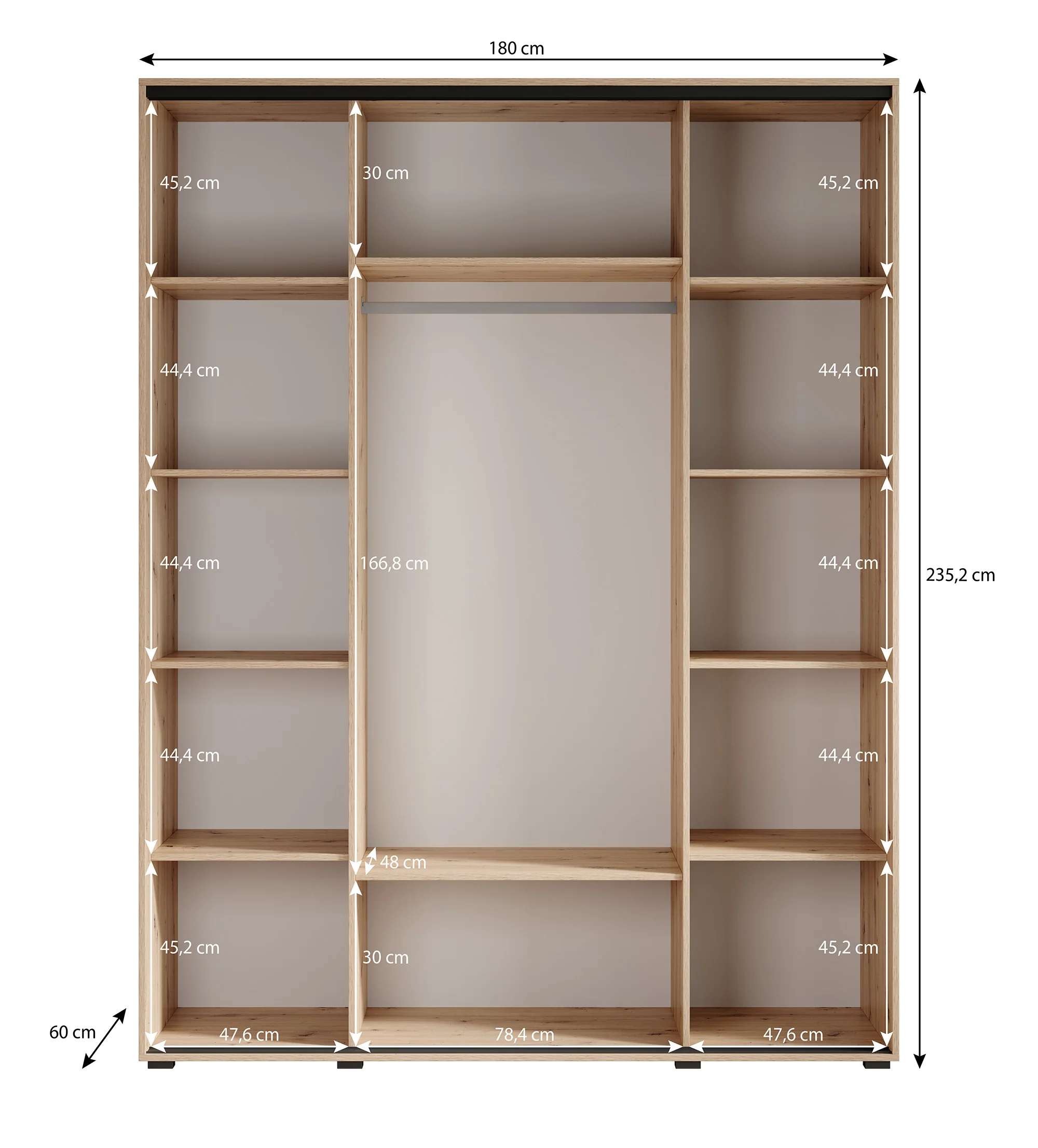 Leandro - Kledingkast met schuifdeuren - Zwart - 180x60x235 cm - Image 5