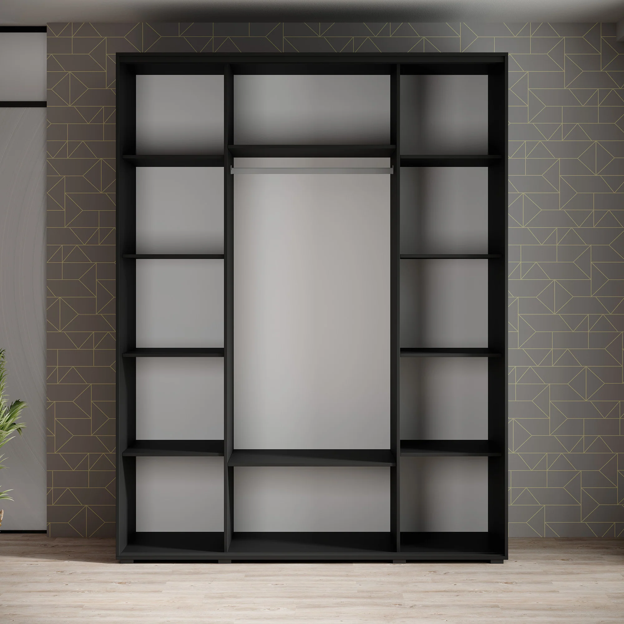 Leandro - Kledingkast met schuifdeuren - Zwart - 180x60x235 cm - Image 3