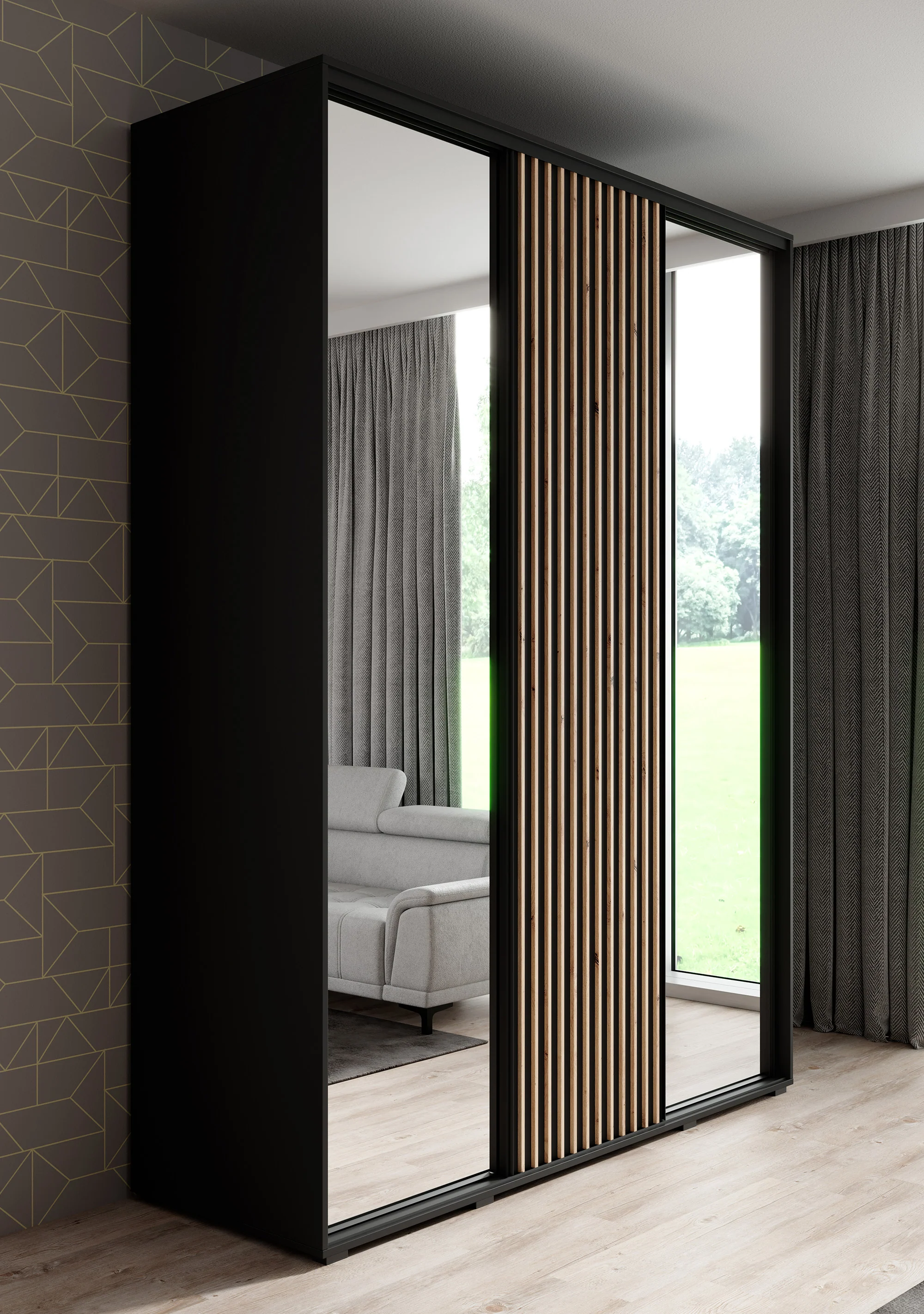Leandro - Kledingkast met schuifdeuren - Zwart - 180x60x235 cm - Image 4