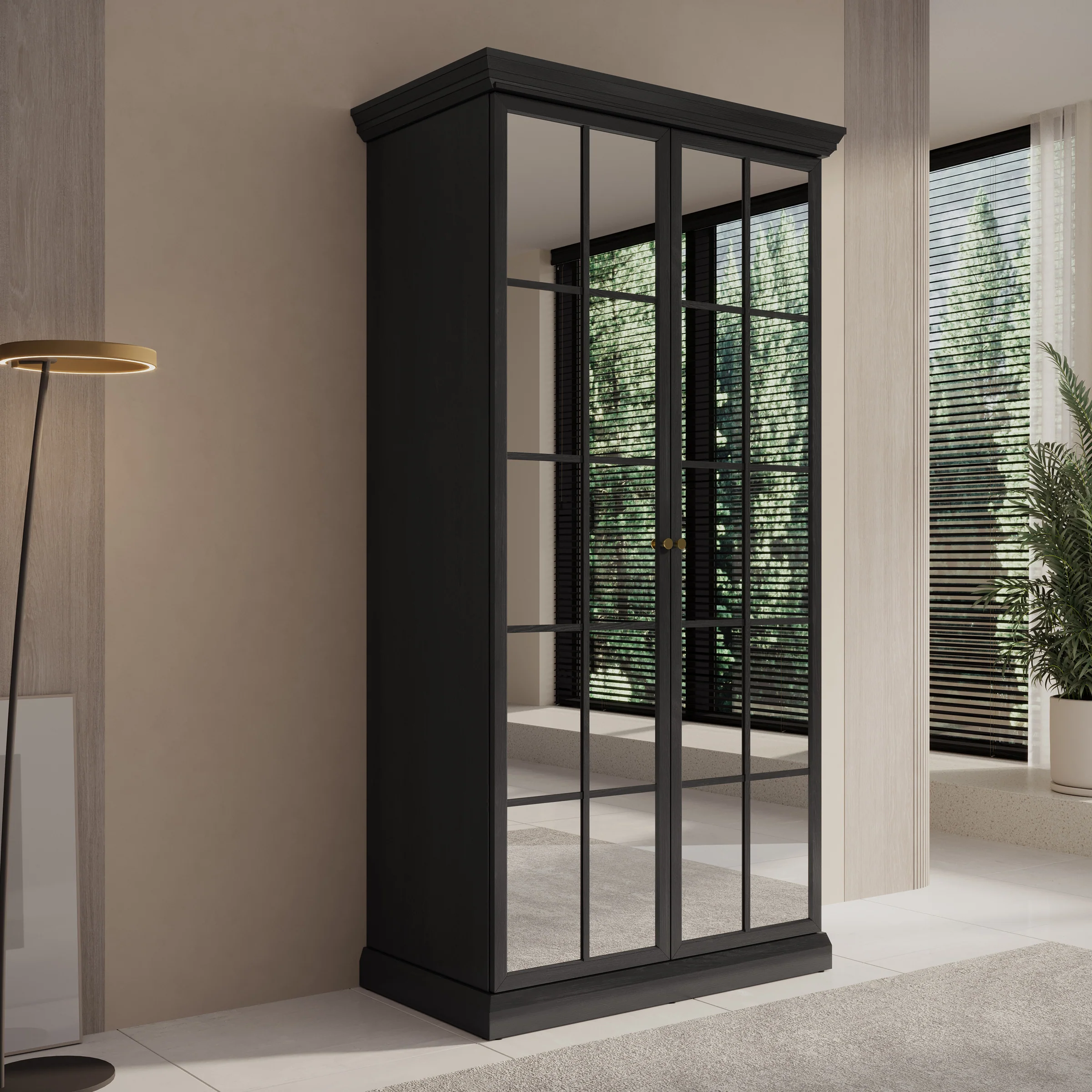 Leroy - Kledingkast 2-deurs - Zwart/eiken - 102x56x199 cm