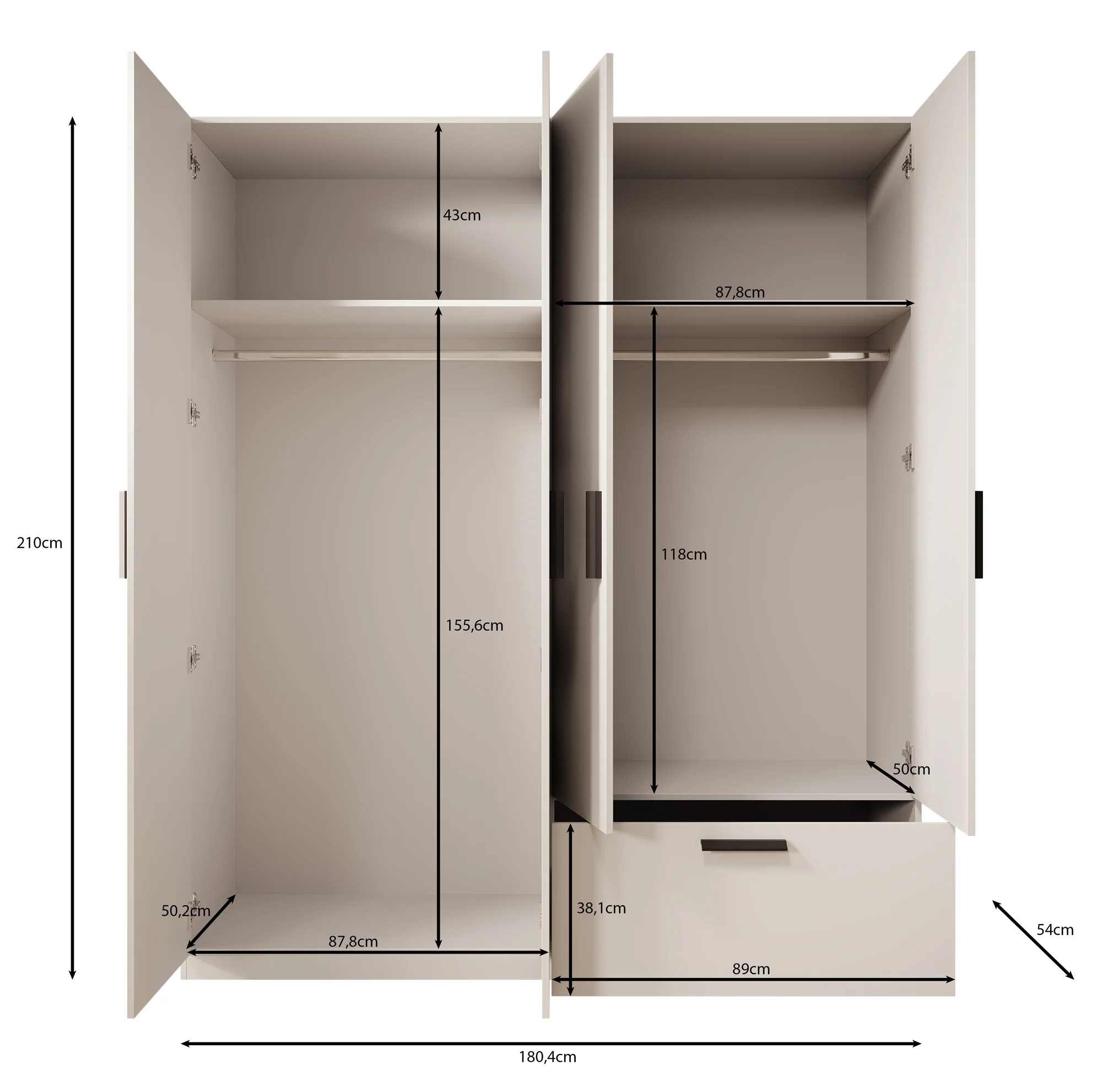 Lillian - Kledingkast met lade - Wit - 180x54x210 cm - Image 5
