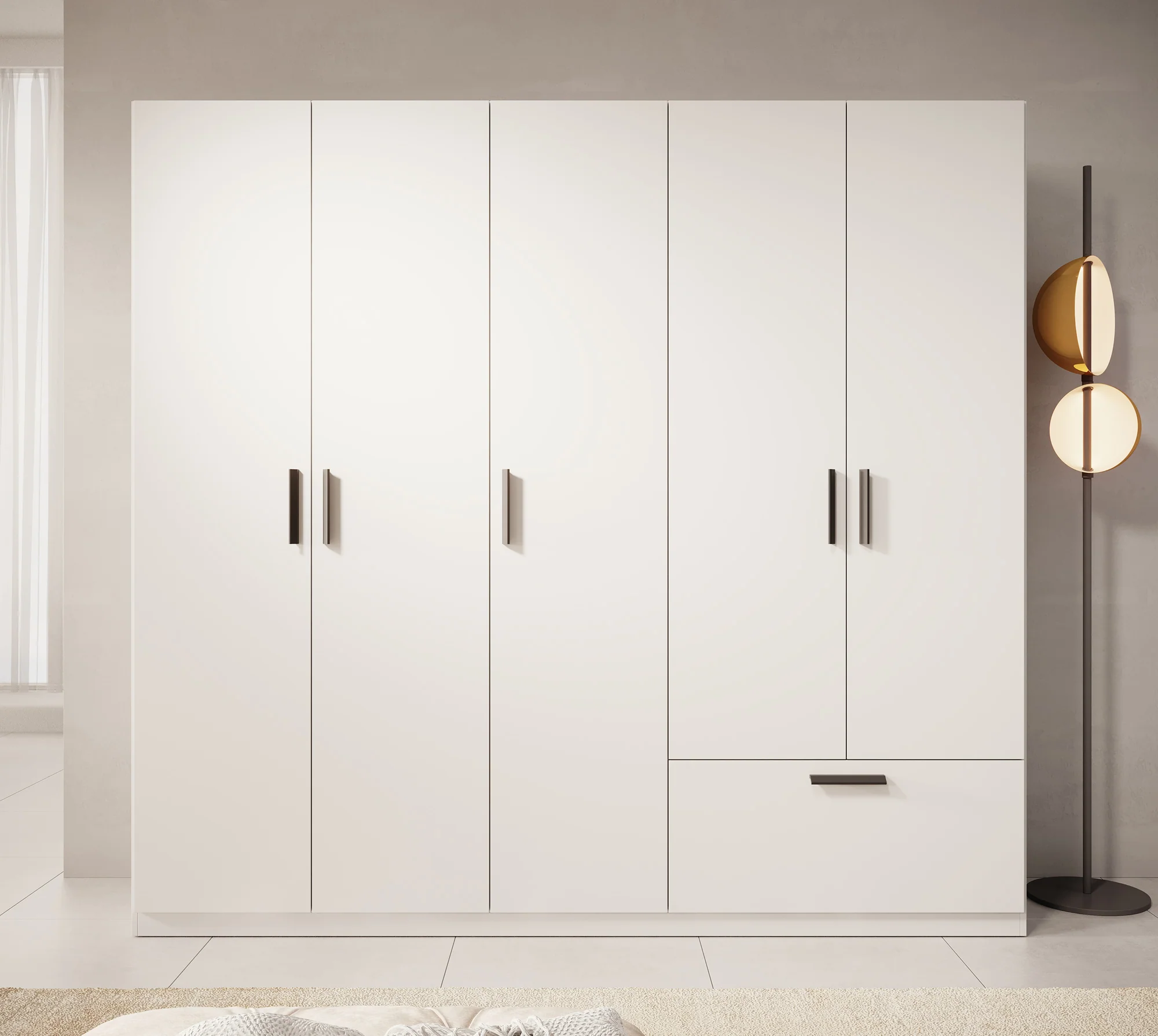 Lillian - Kledingkast 5-deurs - Wit - 225x54x210 cm - Image 2