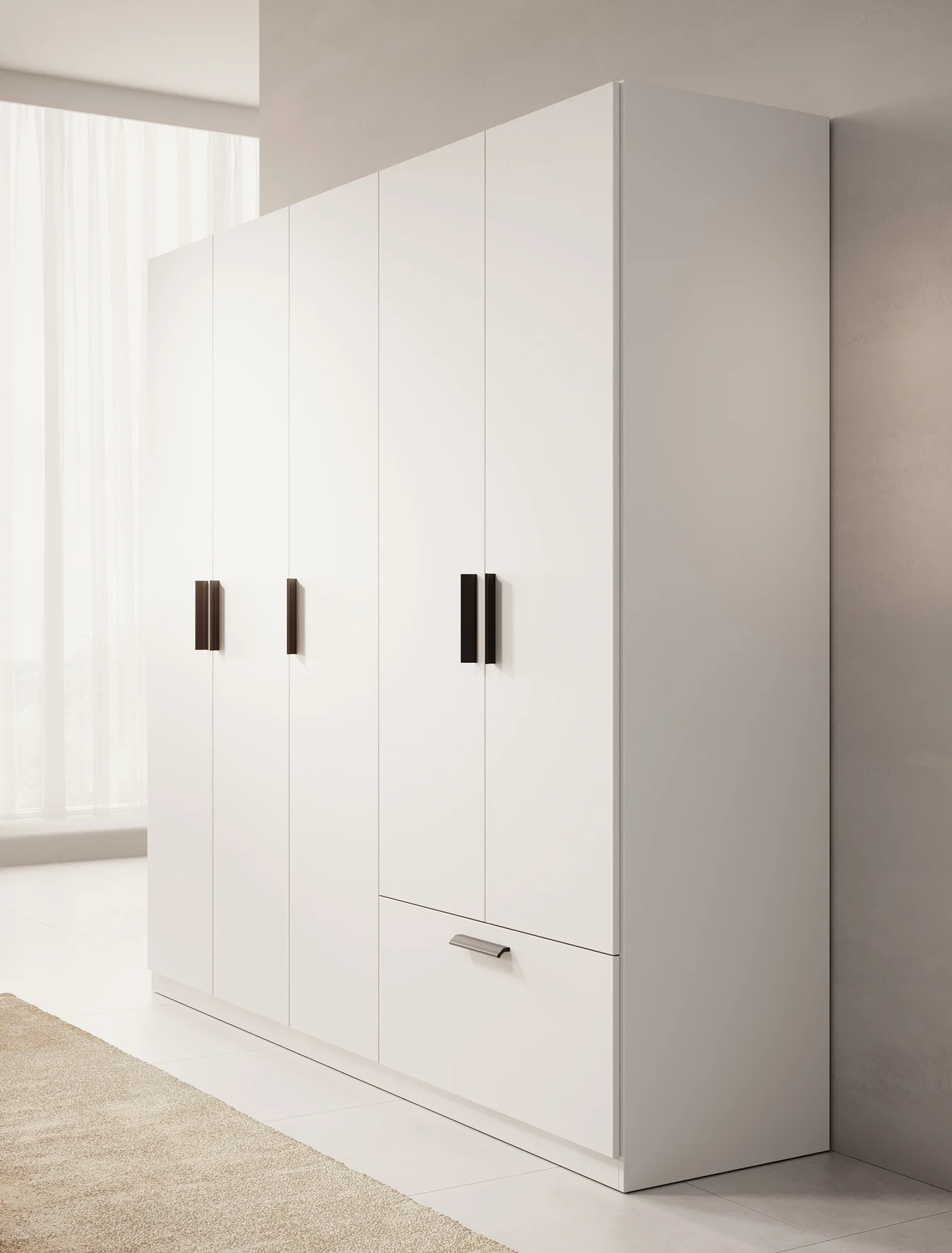 Lillian - Kledingkast 5-deurs - Wit - 225x54x210 cm - Image 4