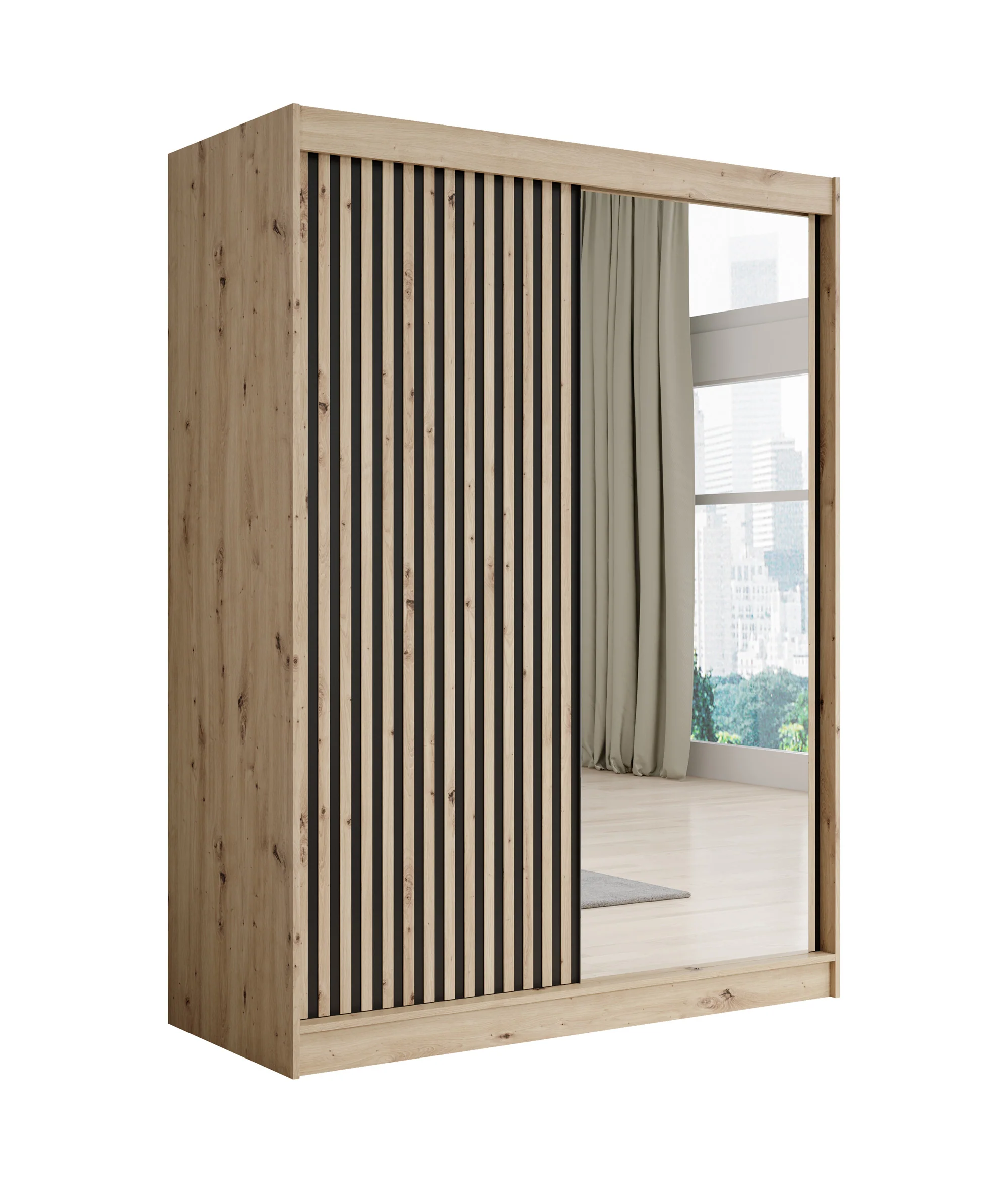 Lisbon 2 - Kledingkast met schuifdeuren - Eiken - 150x62x200 cm - Image 6