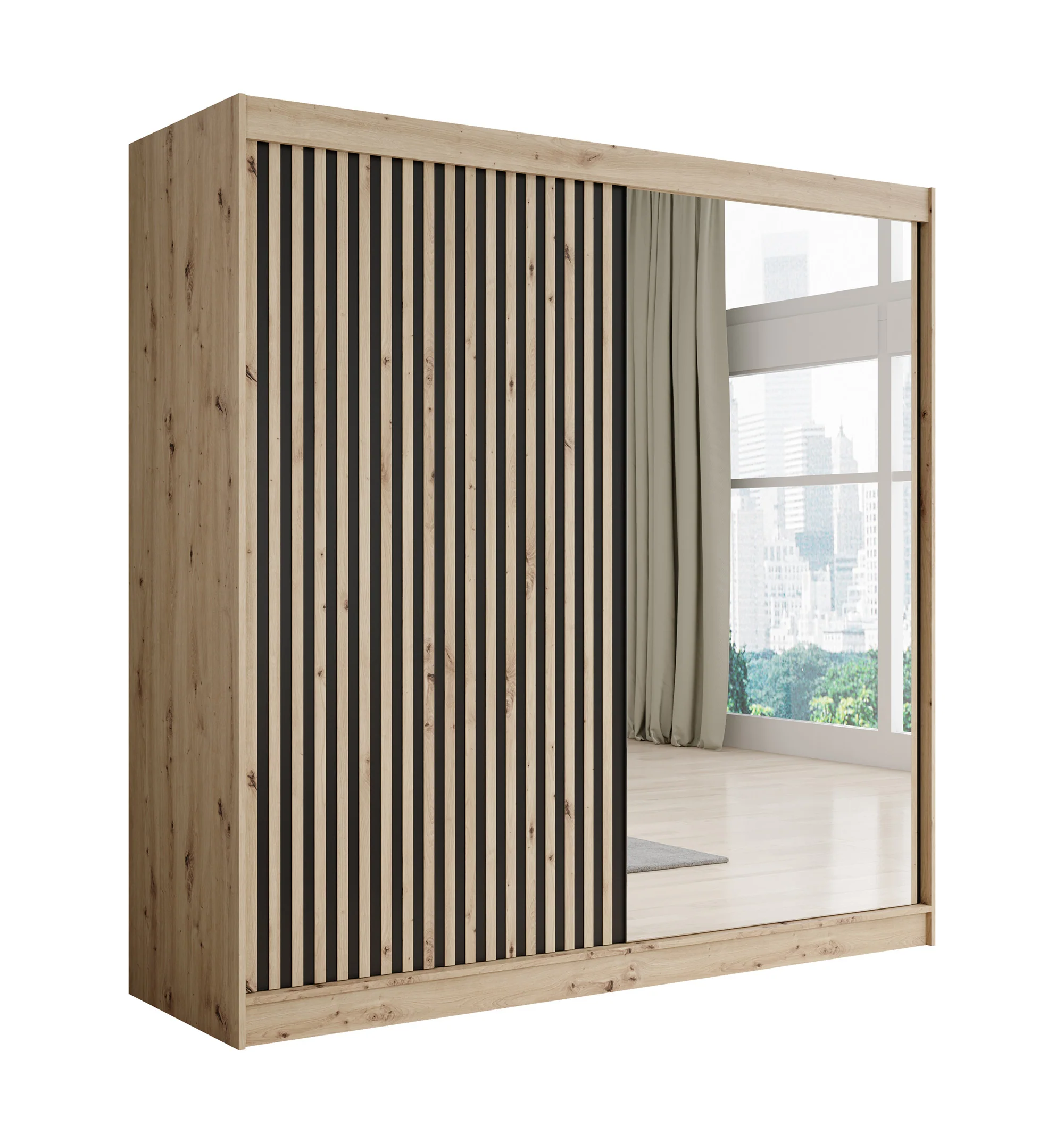 Lisbon 2 - Kledingkast met schuifdeuren - Eiken - 200x62x200 cm - Image 6