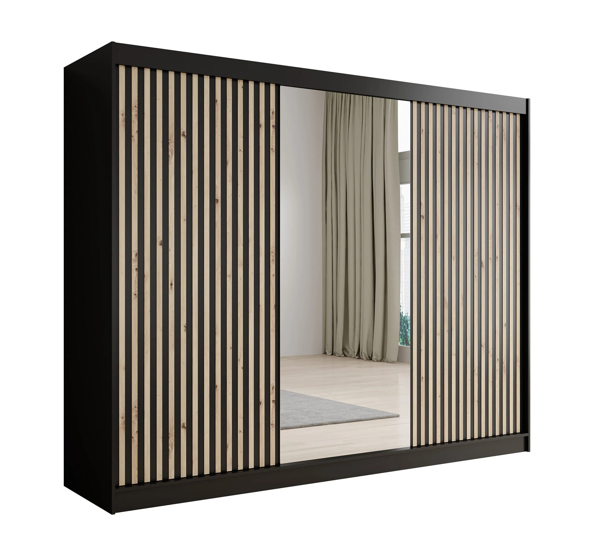 Lisbon 2 - Kledingkast met schuifdeuren - Zwart/eiken - 250x62x200 cm - Image 6