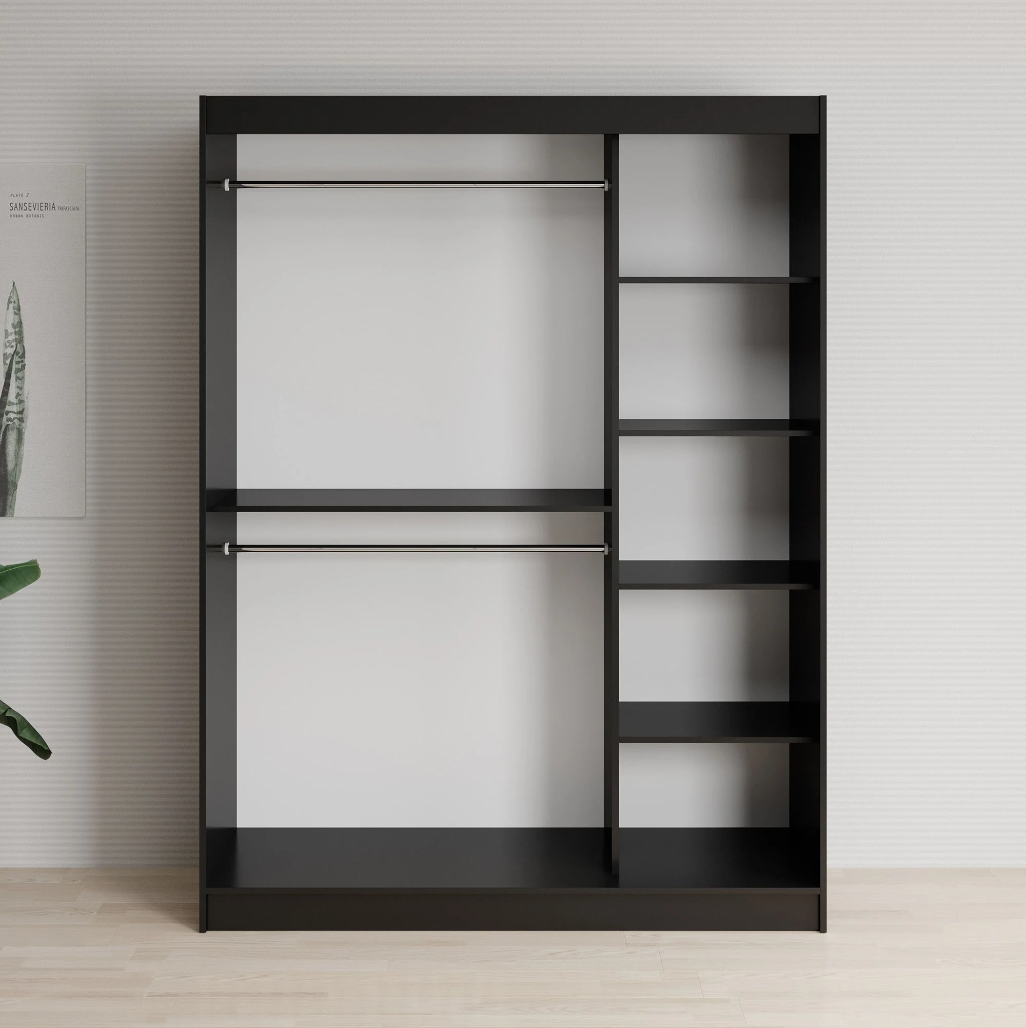 Lisbon - Kledingkast met schuifdeuren - Zwart/eiken - 150x62x200 cm - Image 4