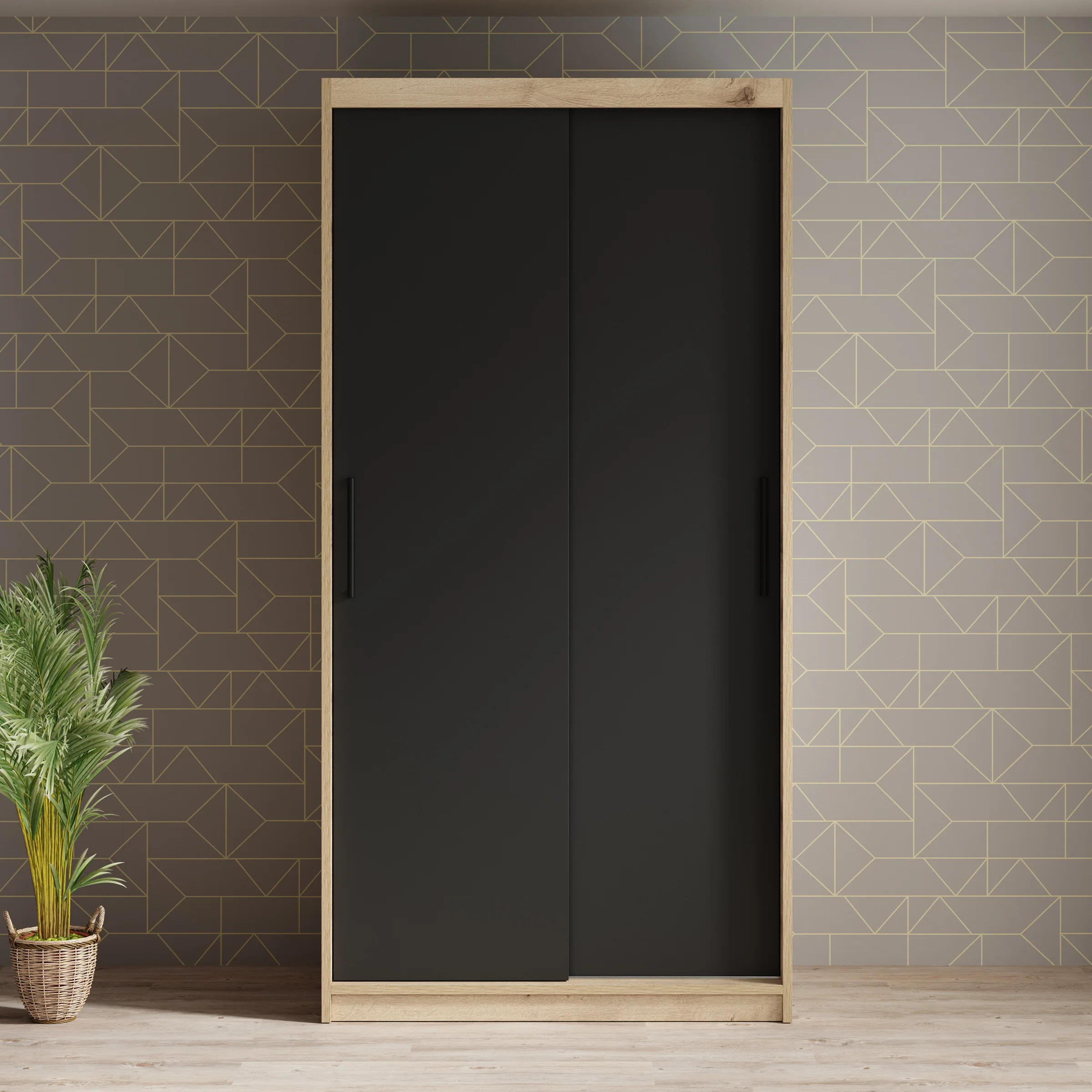 Luxor - Kledingkast met schuifdeuren - Zwart/eiken - 100x62x200 cm - Image 3