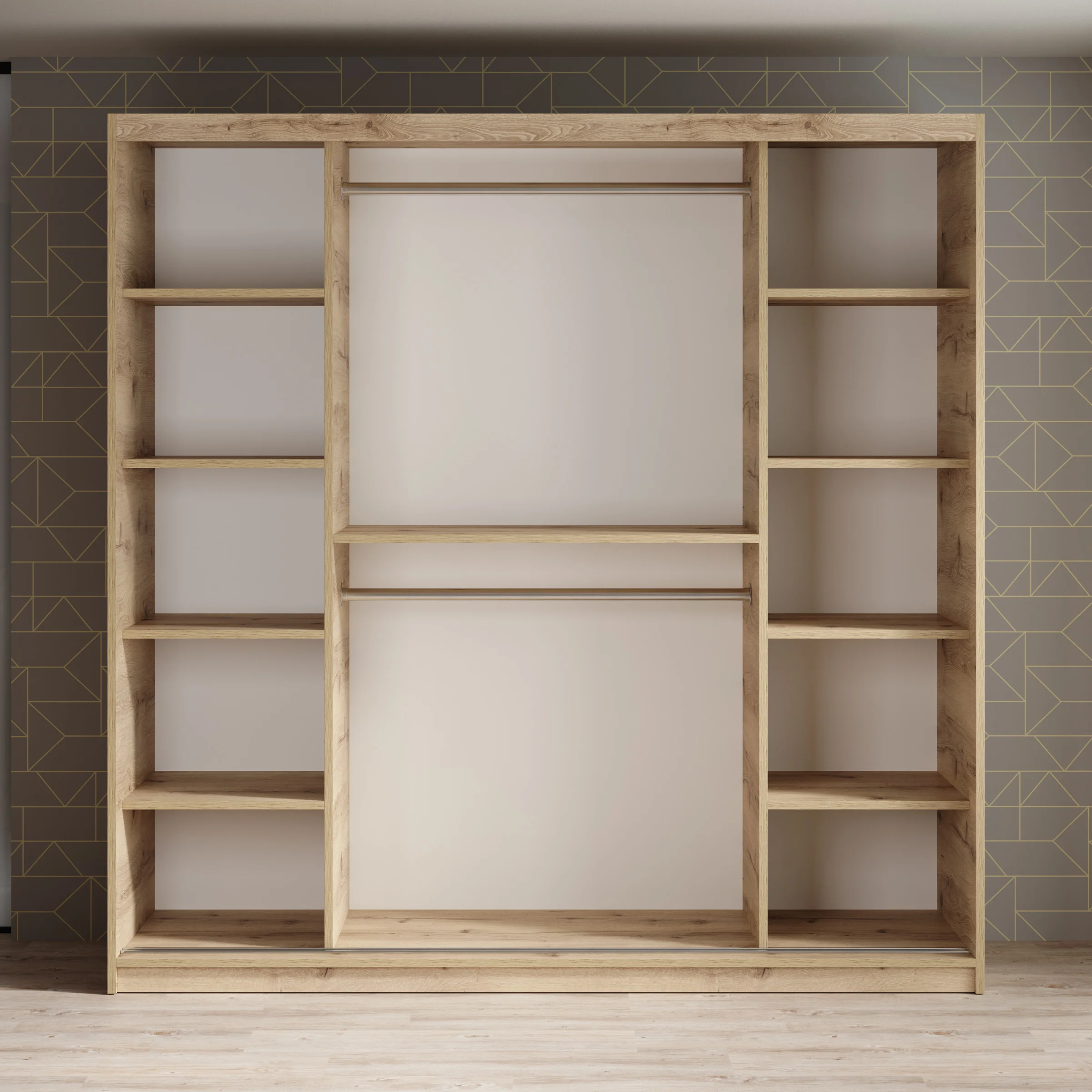 Luxor - Kledingkast met schuifdeuren - Zwart/eiken - 200x62x200 cm - Image 2