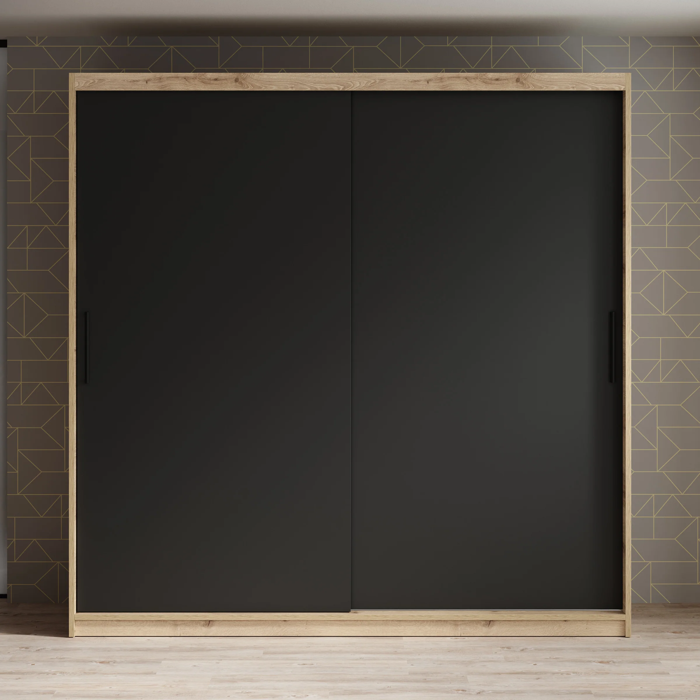 Luxor - Kledingkast met schuifdeuren - Zwart/eiken - 200x62x200 cm - Image 3