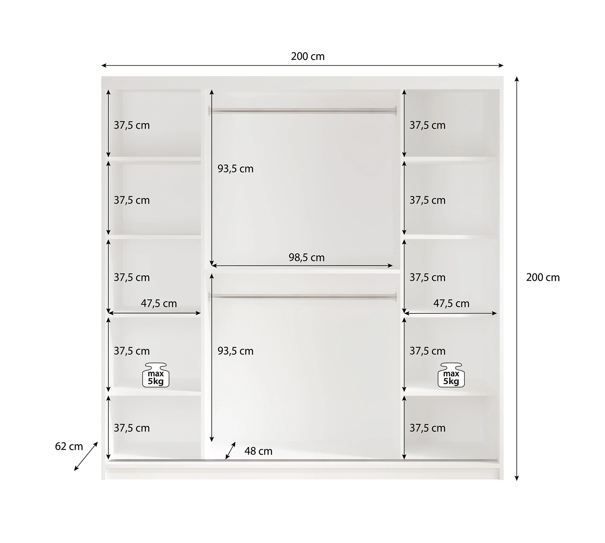 Luxor - Kledingkast met schuifdeuren - Zwart/eiken - 200x62x200 cm - Image 5