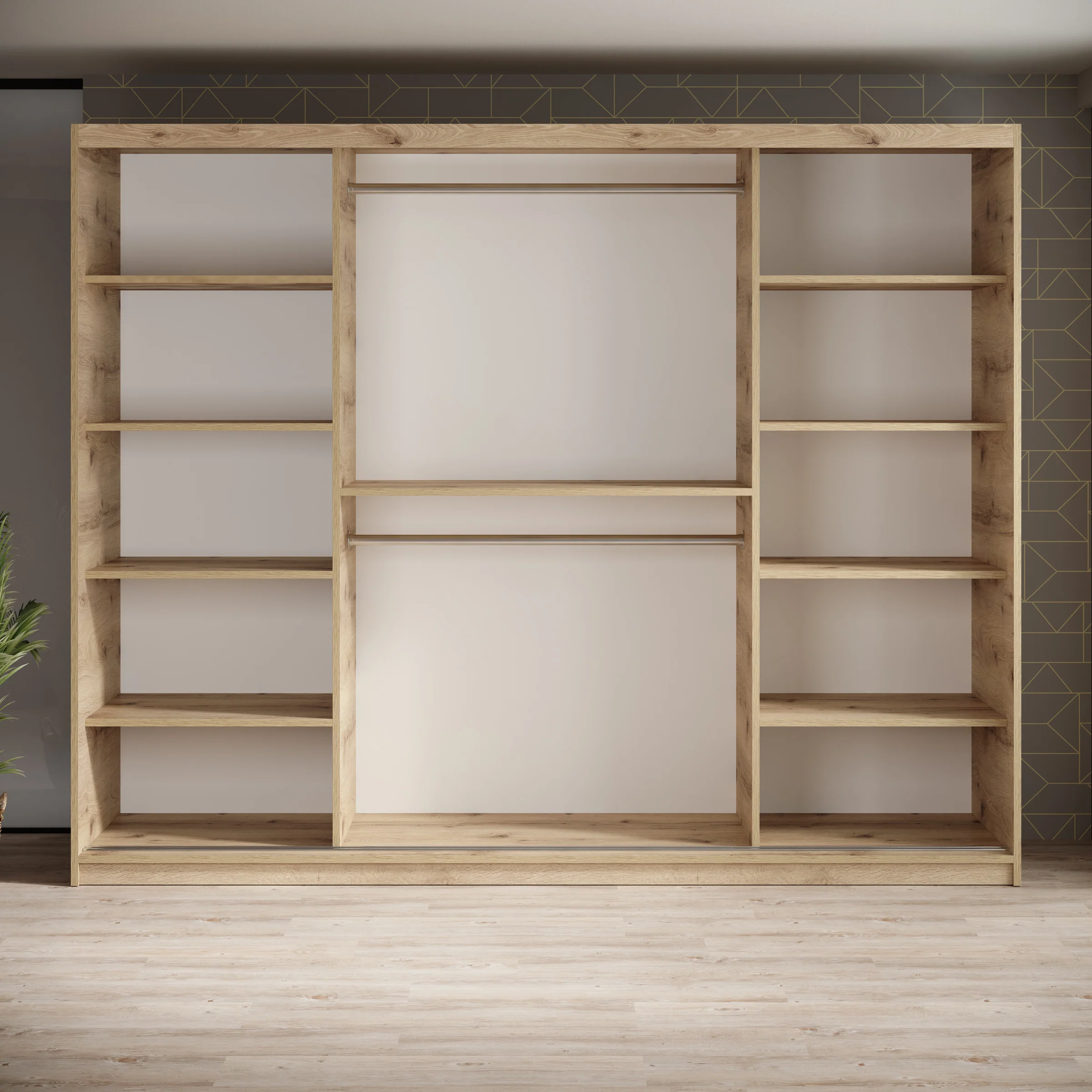 Luxor - Kledingkast met schuifdeuren - Zwart/eiken - 250x62x200 cm - Image 2