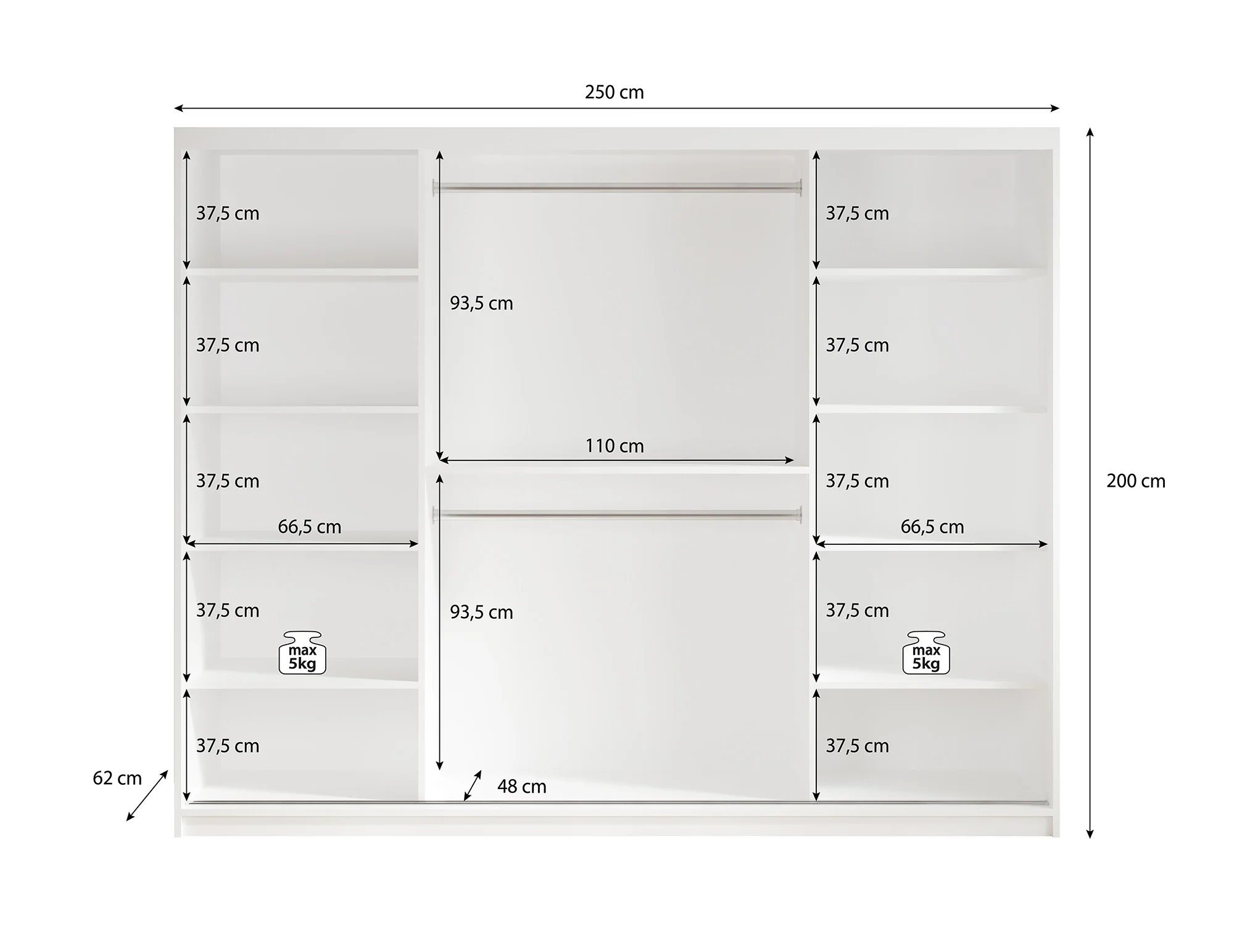Luxor - Kledingkast met schuifdeuren - Zwart/eiken - 250x62x200 cm - Image 5