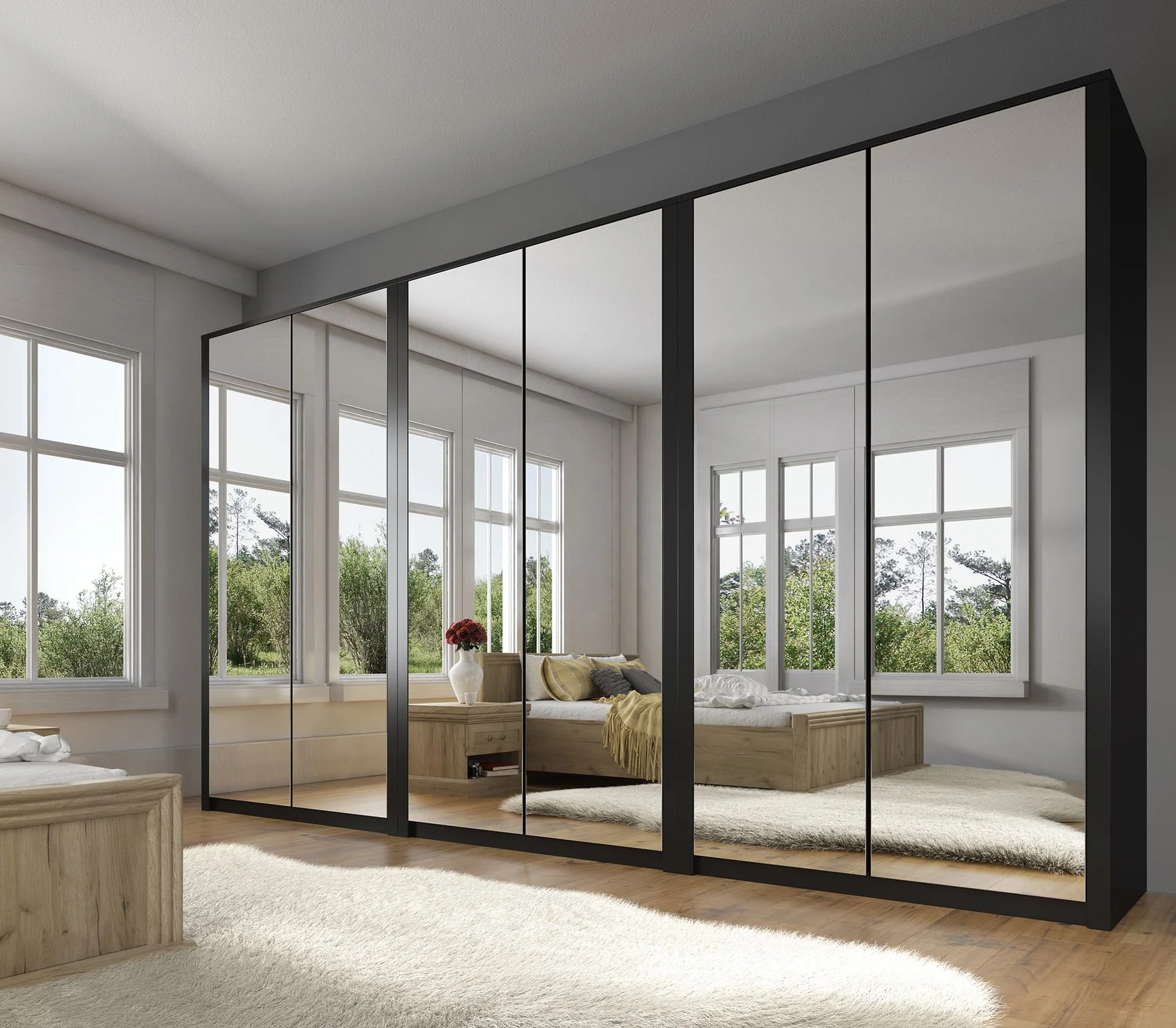 Malibu - Kledingkast 6-deurs - Mat zwart - 340x53x197 cm