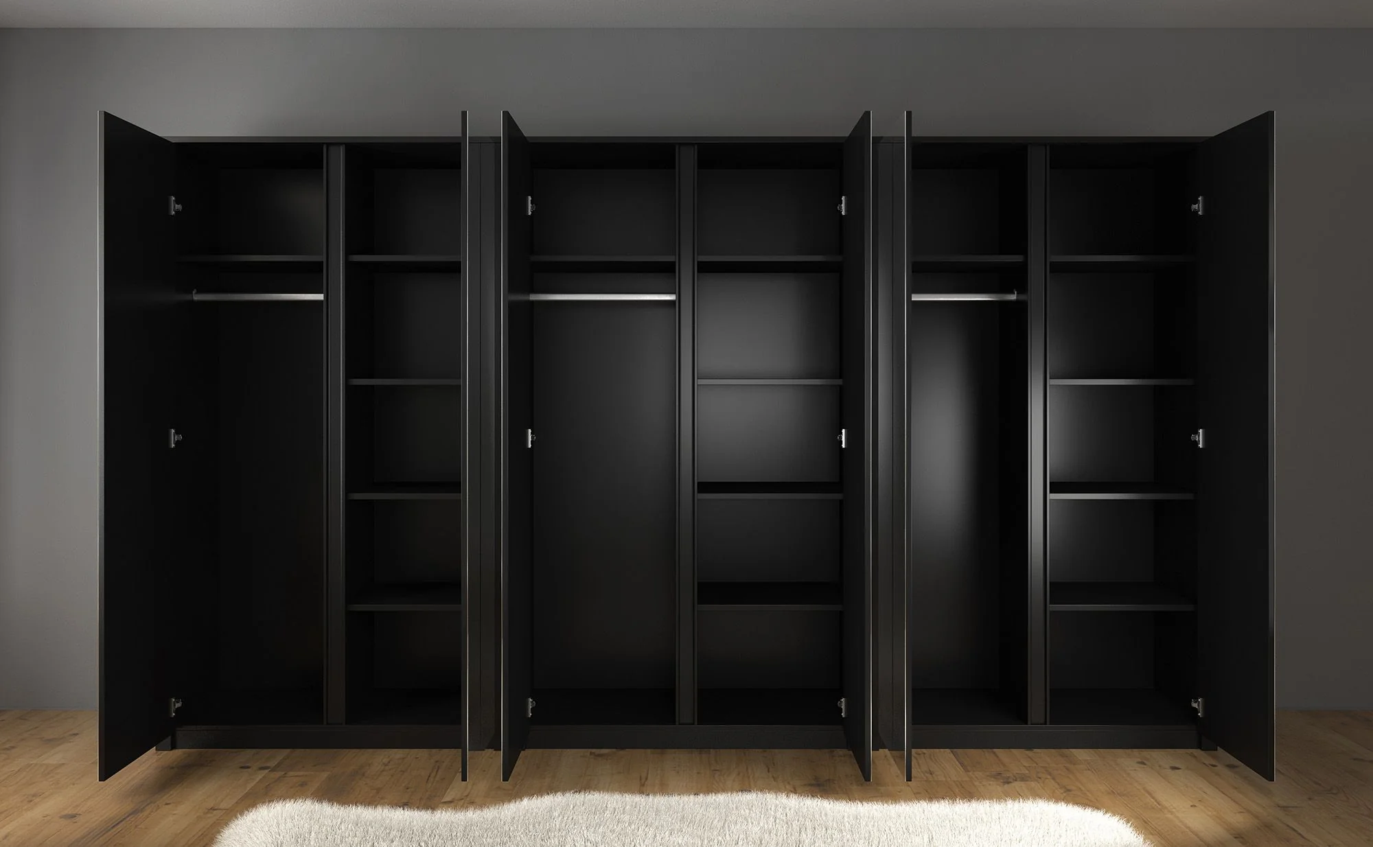 Malibu - Kledingkast 6-deurs - Mat zwart - 340x53x197 cm - Image 3