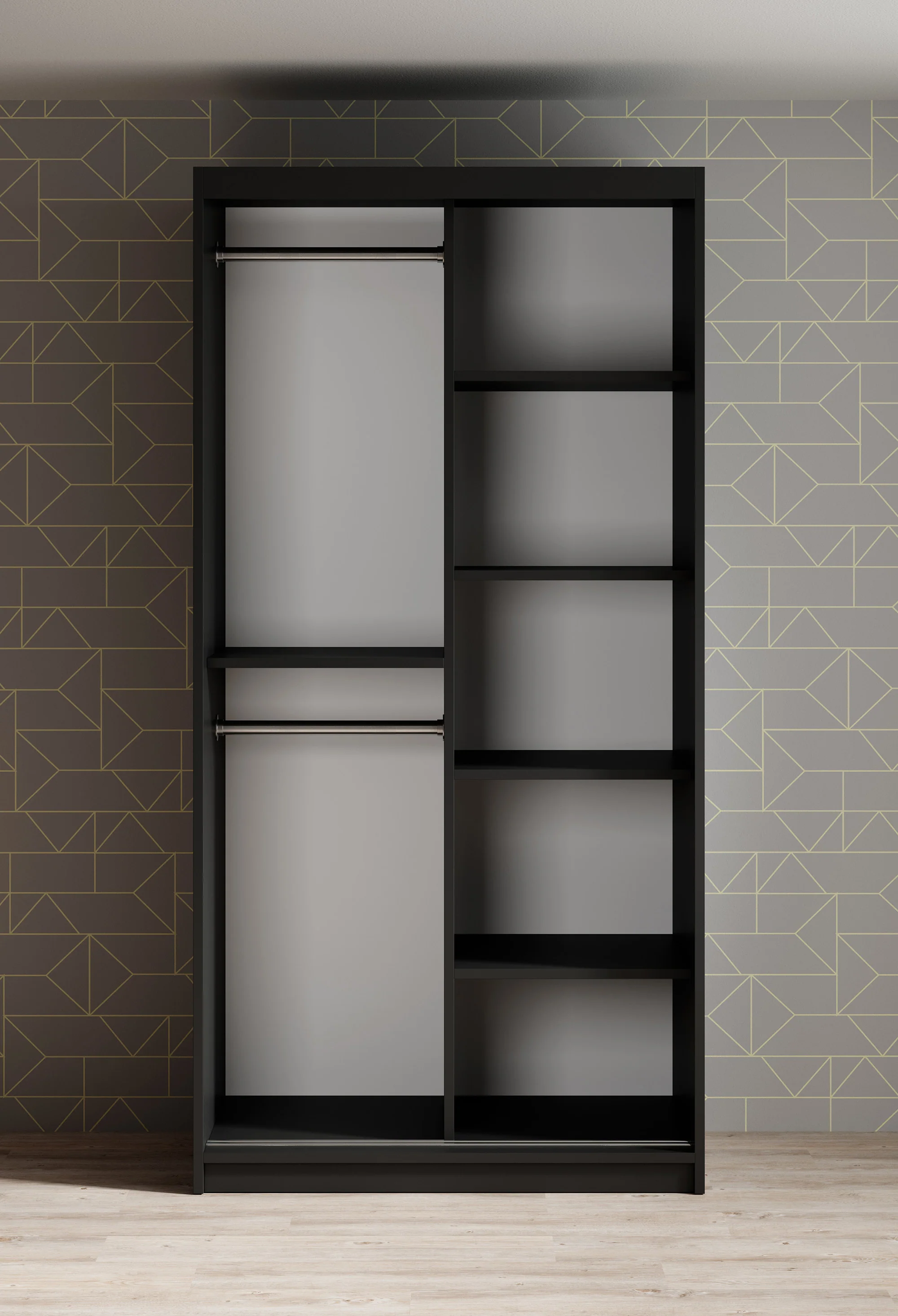 Mandalin - Kledingkast met schuifdeuren - Zwart - 100x62x200 cm - Image 3