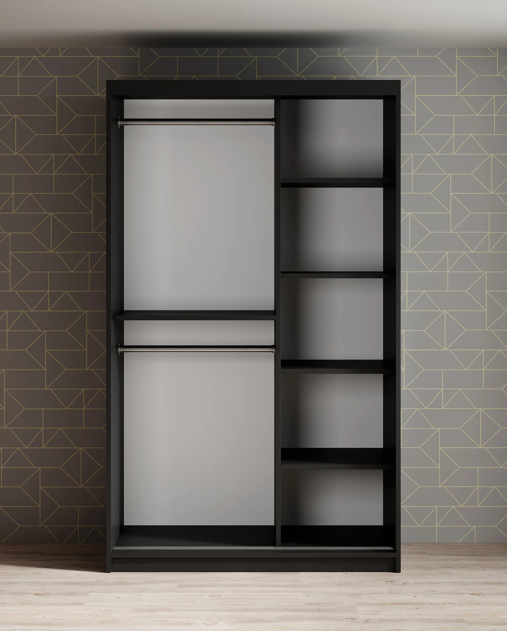 Mandalin - Kledingkast met spiegel - Zwart - 120x62x200 cm - Image 3