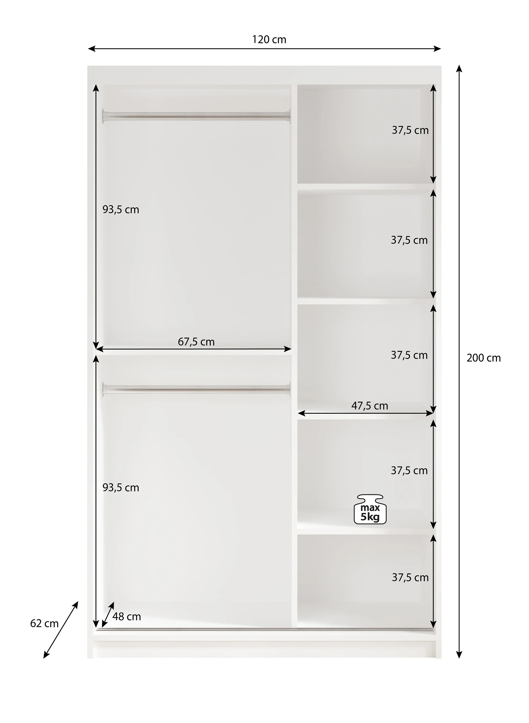 Mandalin - Kledingkast met spiegel - Zwart - 120x62x200 cm - Image 5