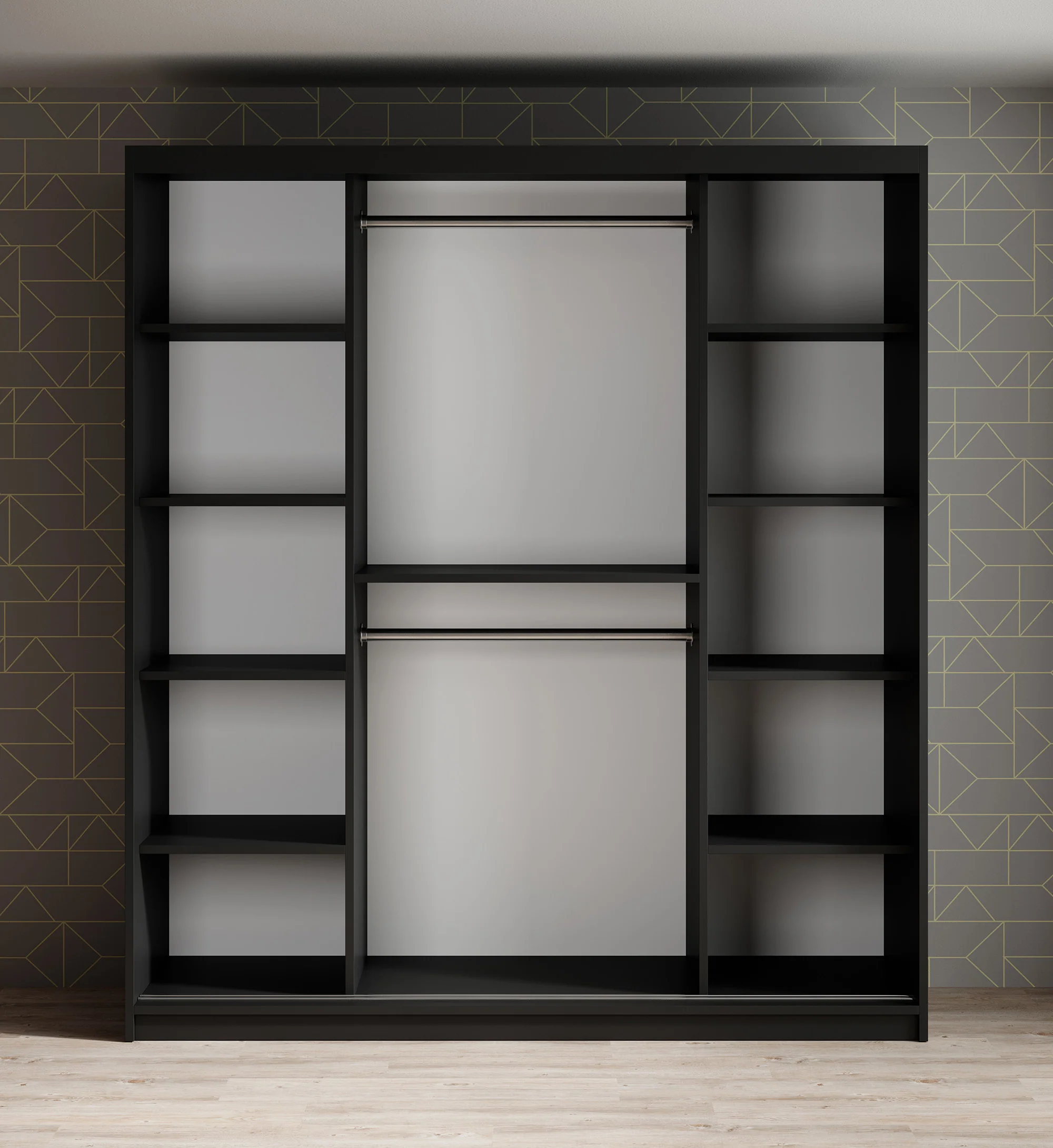 Mandalin - Kledingkast met spiegel - Zwart - 180x62x200 cm - Image 3