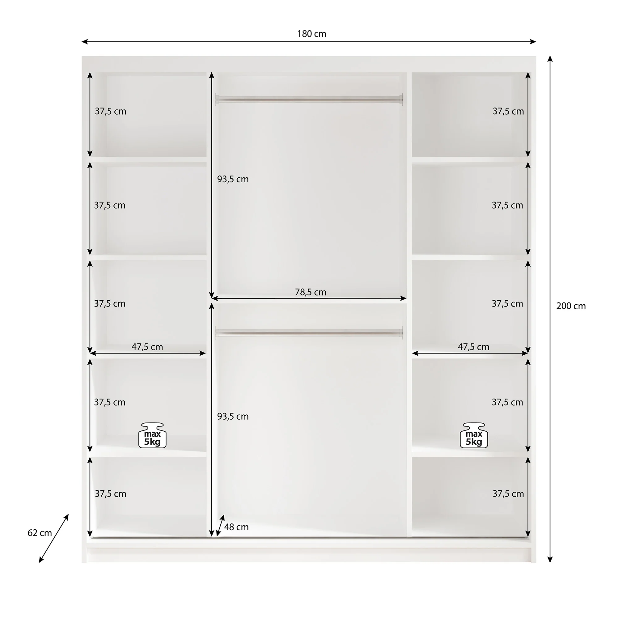 Mandalin - Kledingkast met spiegel - Zwart - 180x62x200 cm - Image 5