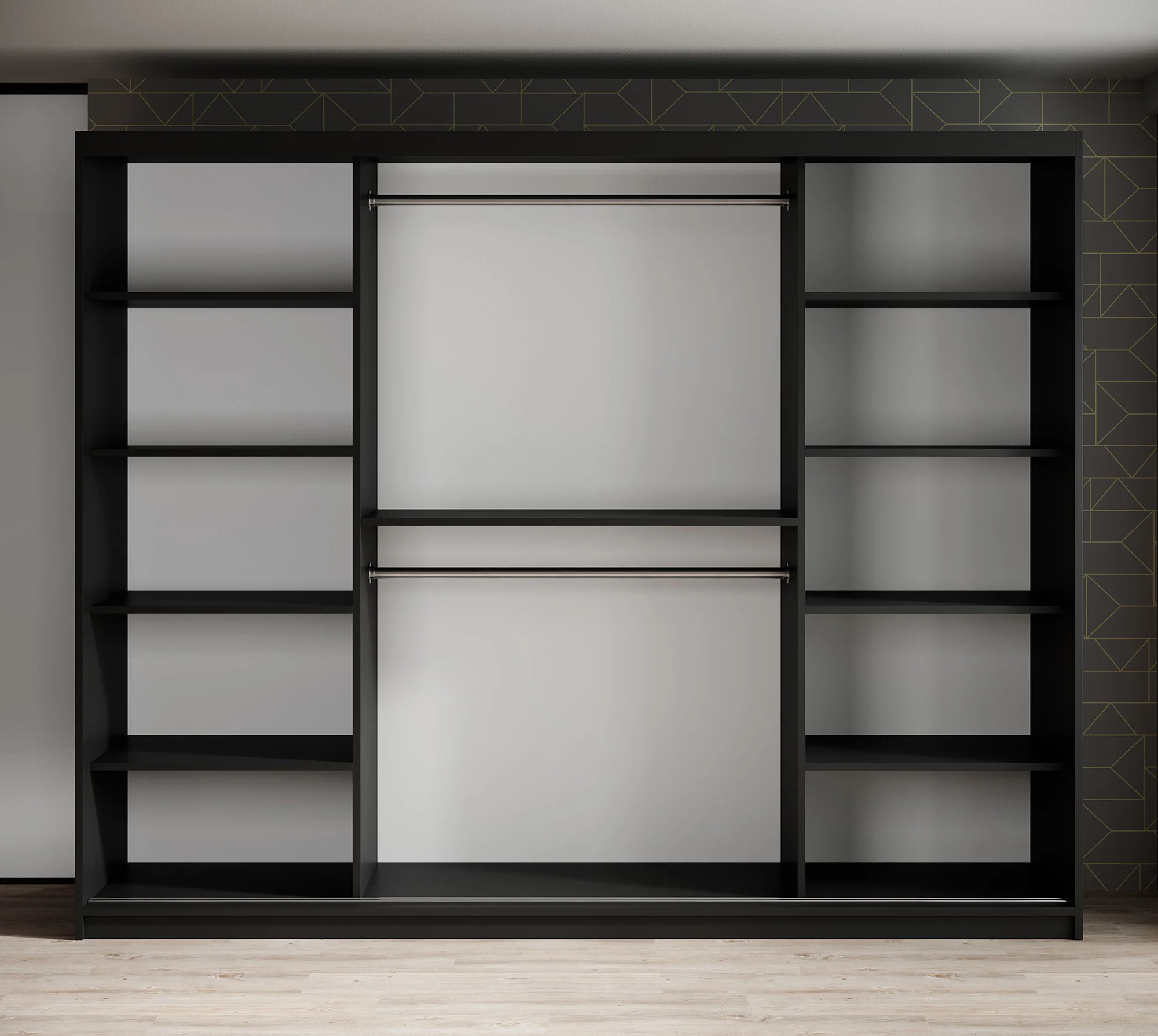 Mandalin - Kledingkast met spiegel - Zwart - 250x62x200 cm - Image 3