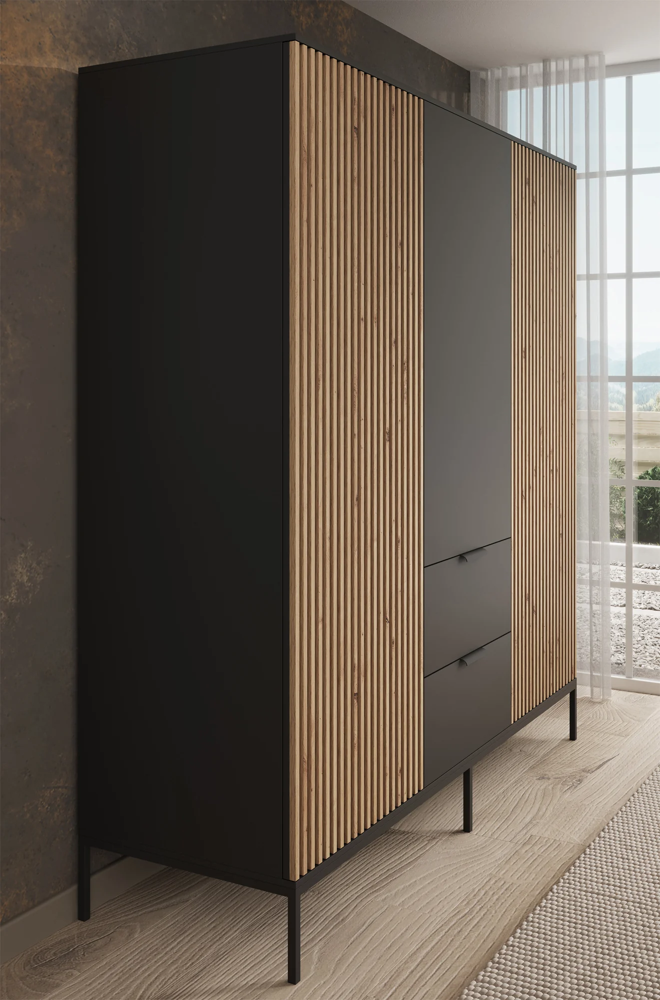 Marbella - Kledingkast 3-deurs - Zwart - 185x60x200 cm - Image 4