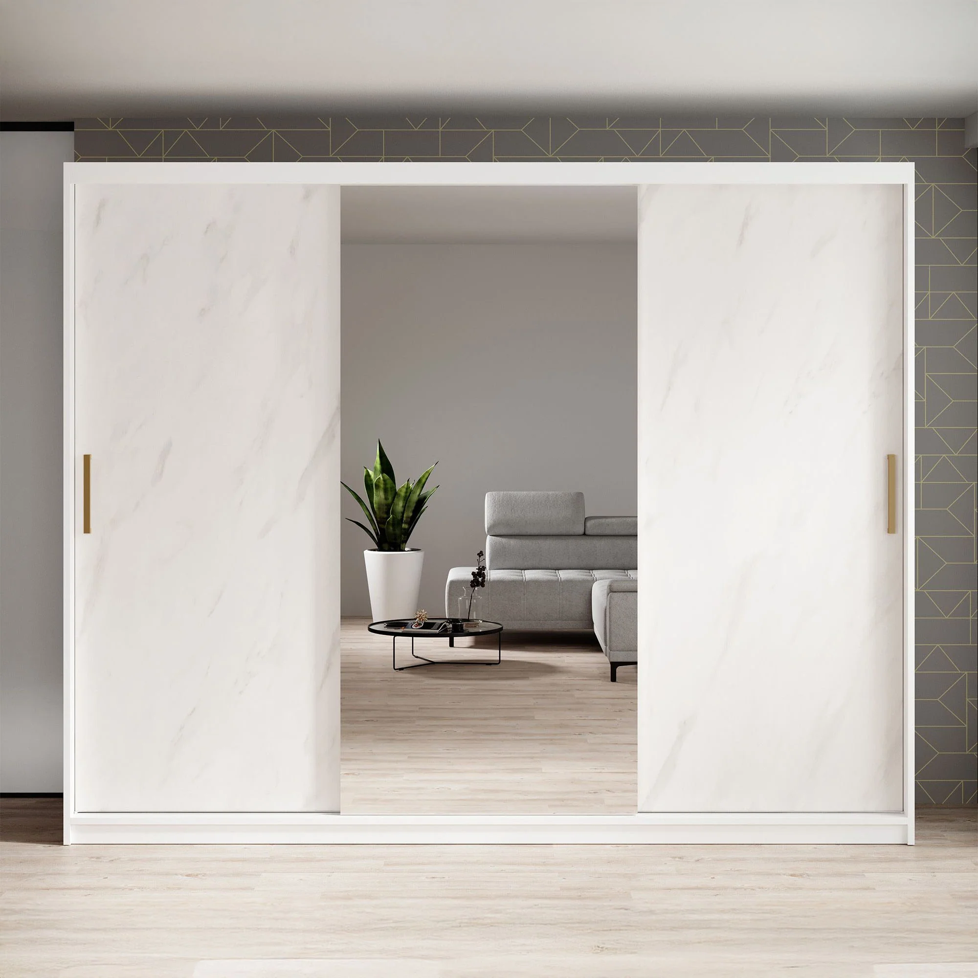 Marmer 2 - Kledinkast met schuifdeuren - Wit - 250x62x200 cm - Image 3