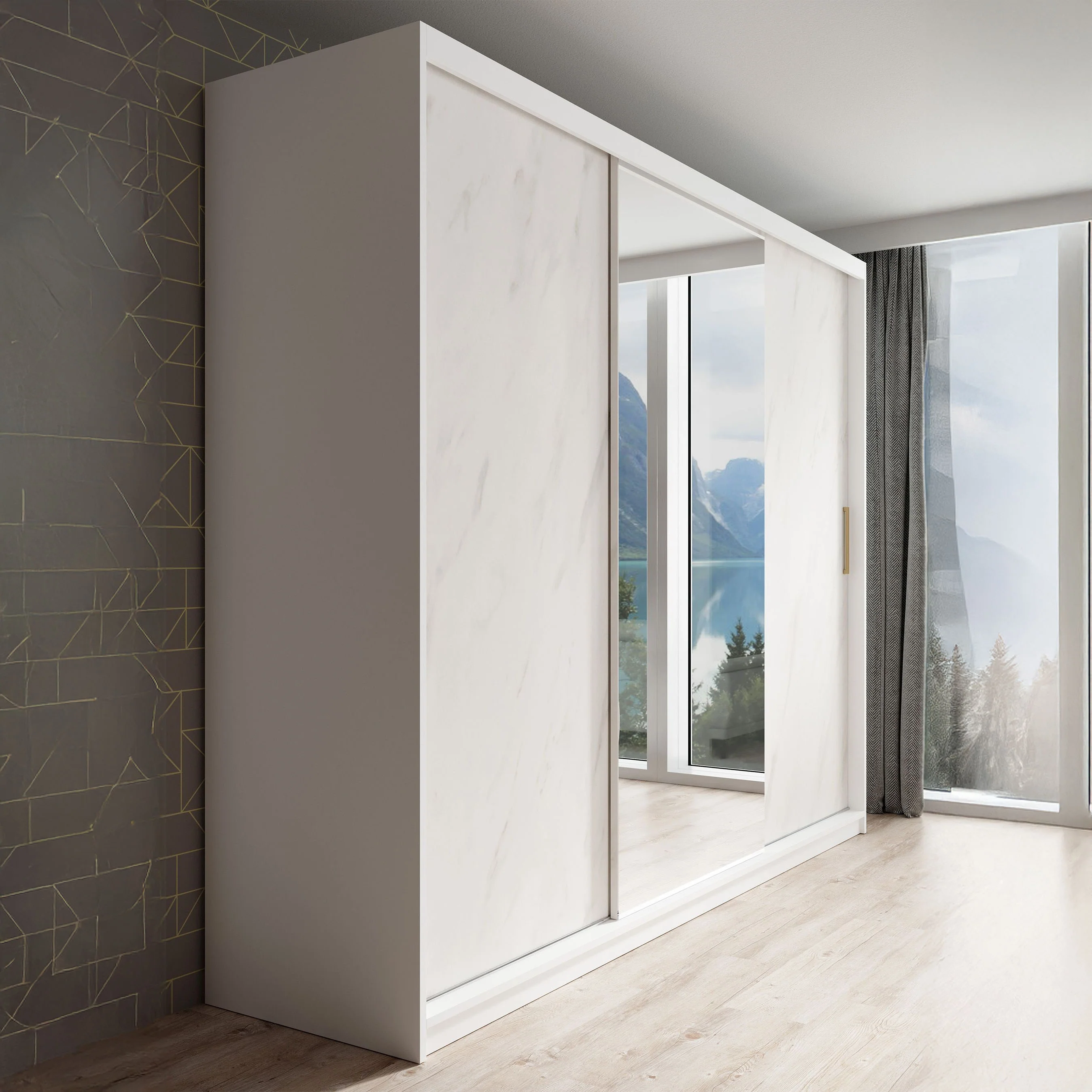 Marmer 2 - Kledinkast met schuifdeuren - Wit - 250x62x200 cm - Image 4