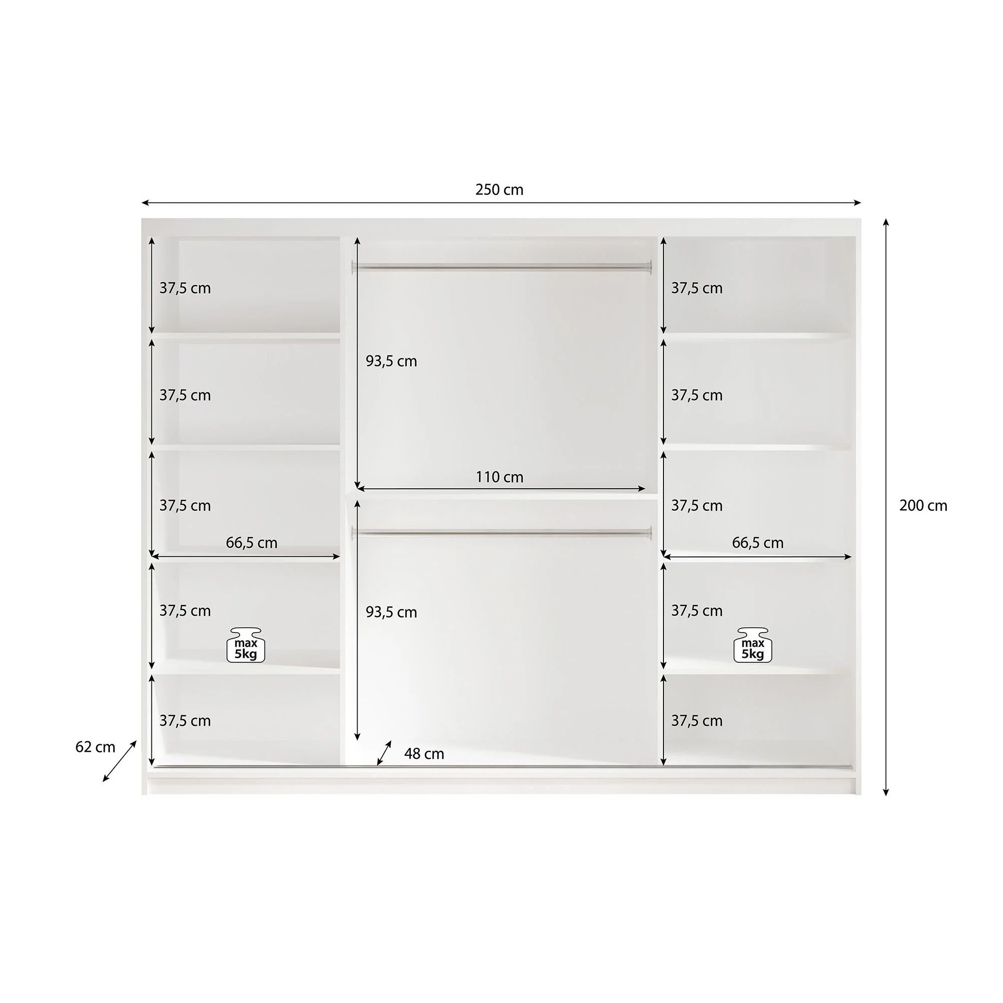 Marmer 2 - Kledinkast met schuifdeuren - Wit - 250x62x200 cm - Image 5