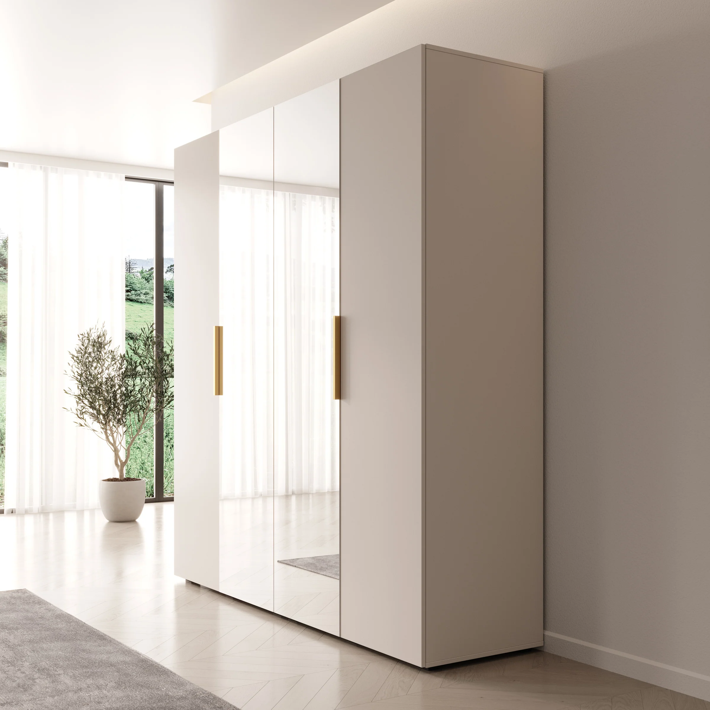 Marquesa - Kledingkast met spiegel - Beige - 200x50x202 cm - Image 4
