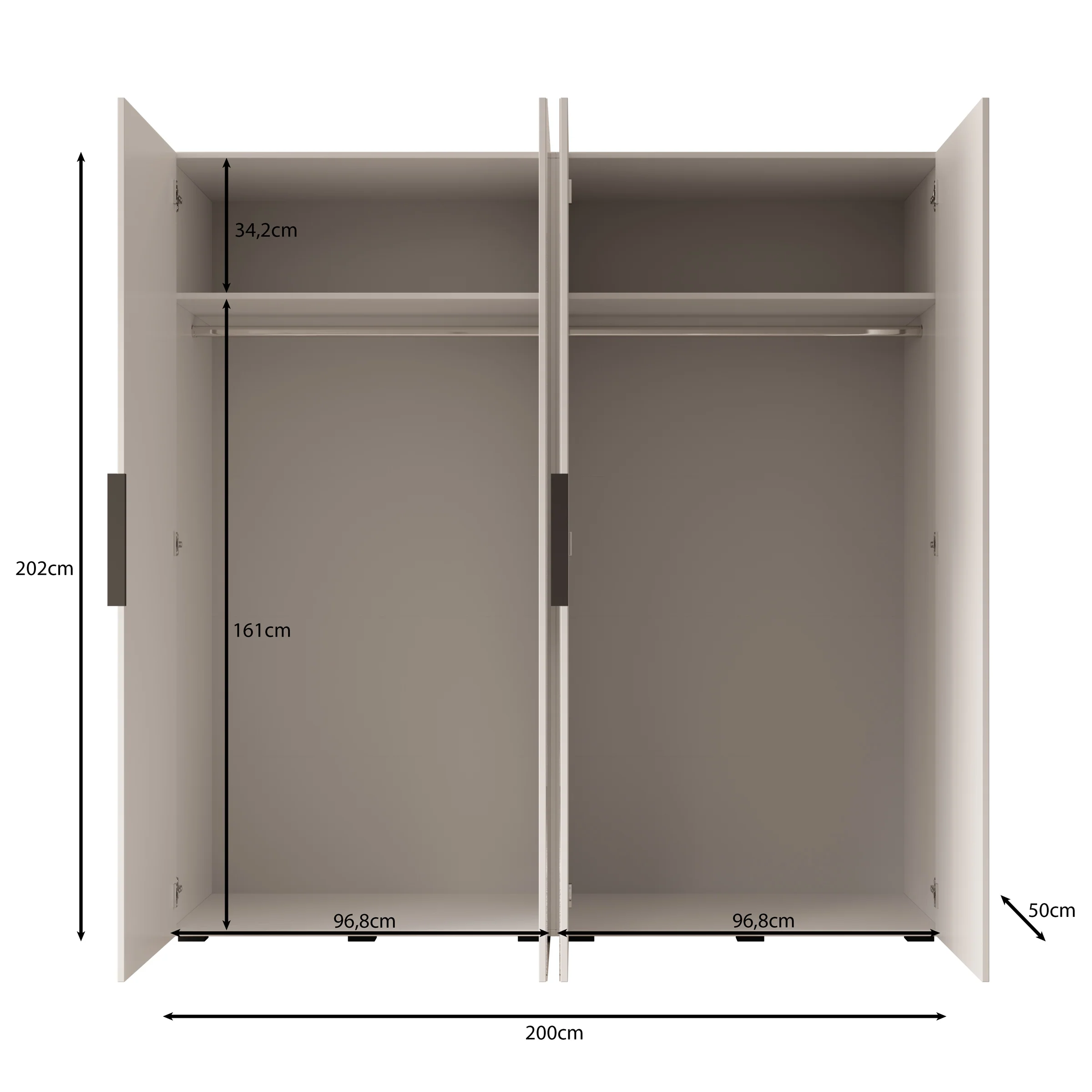 Marquesa - Kledingkast met spiegel - Beige - 200x50x202 cm - Image 5