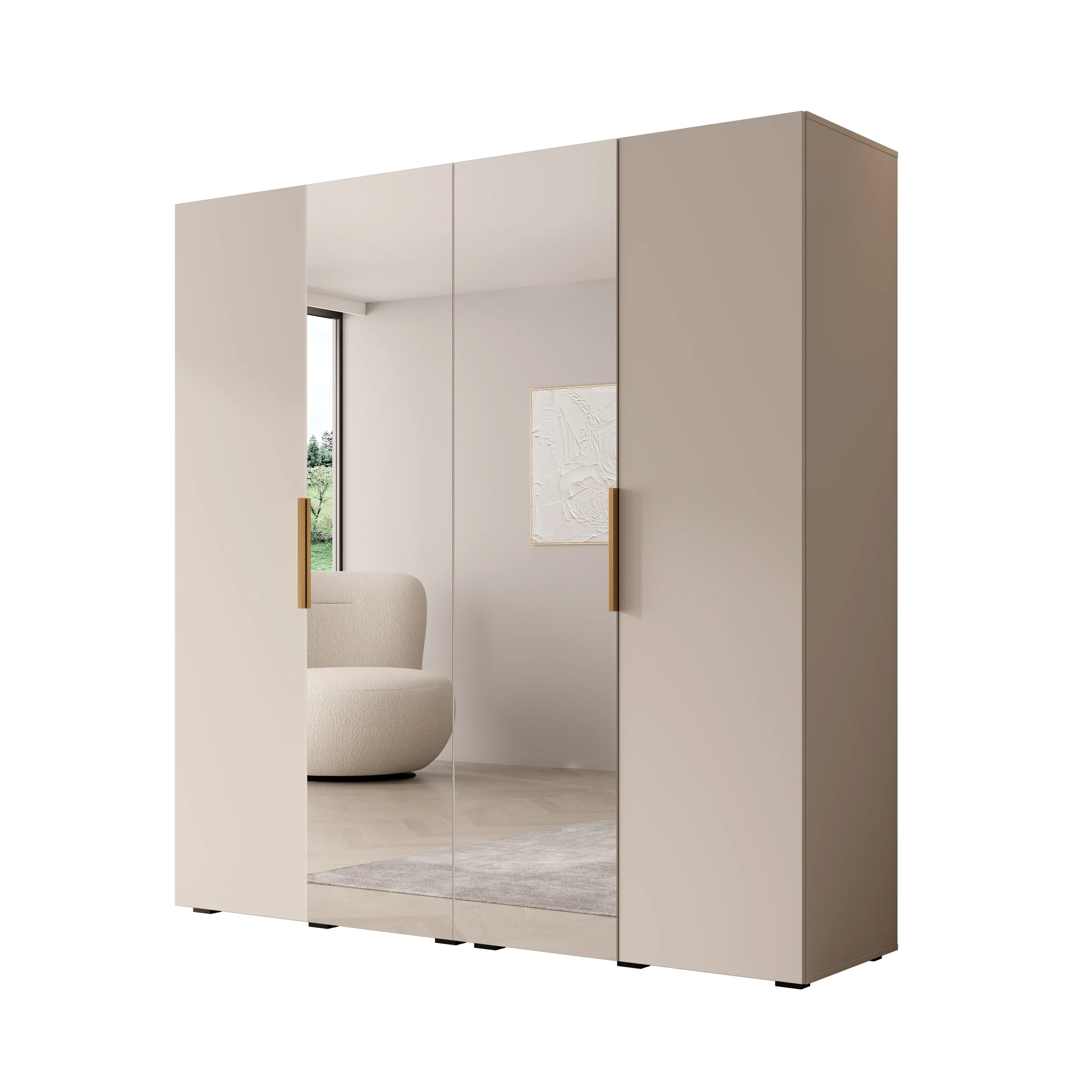 Marquesa - Kledingkast met spiegel - Beige - 200x50x202 cm - Image 6