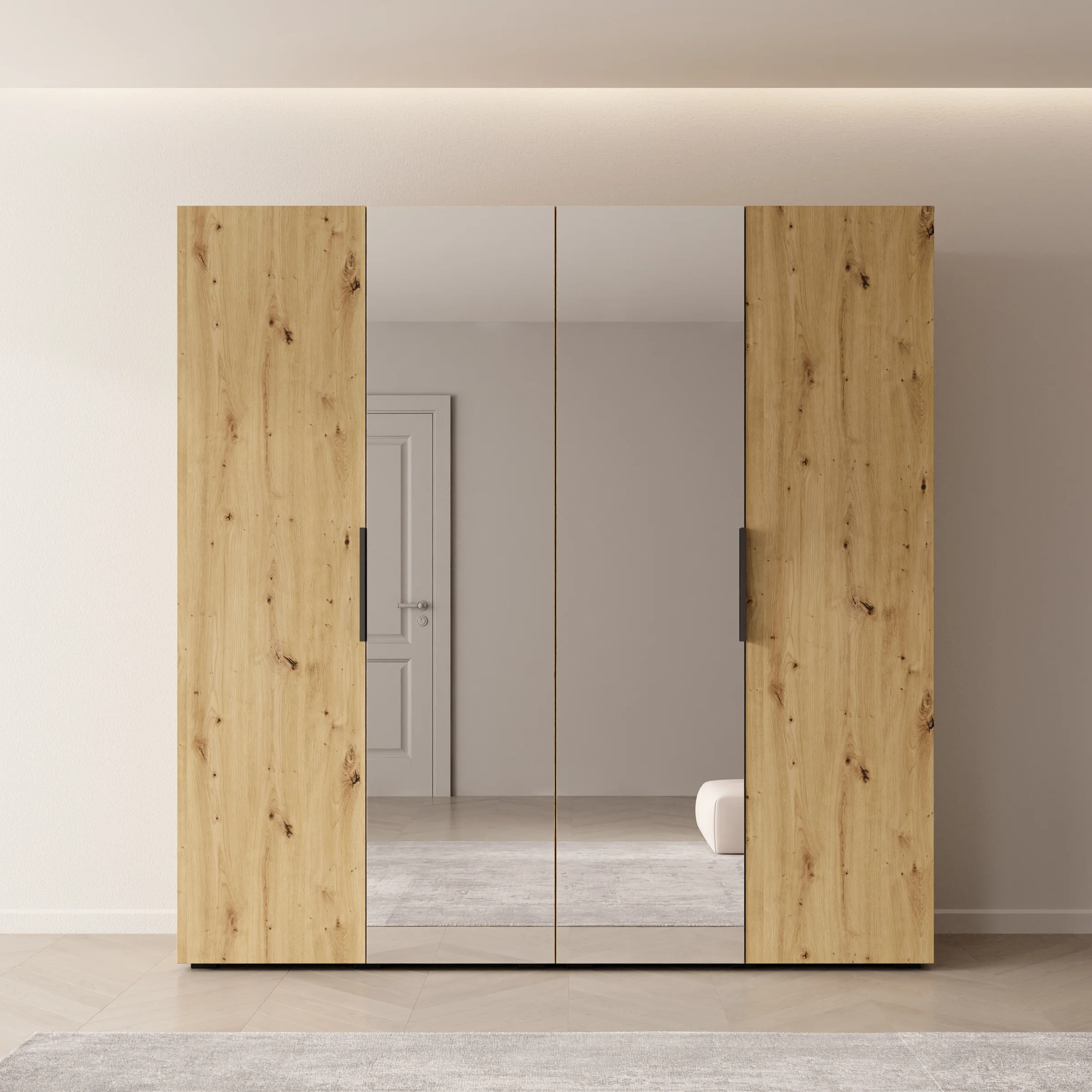 Marquesa - Kledingkast met spiegel - Eiken - 200x50x202 cm - Image 3