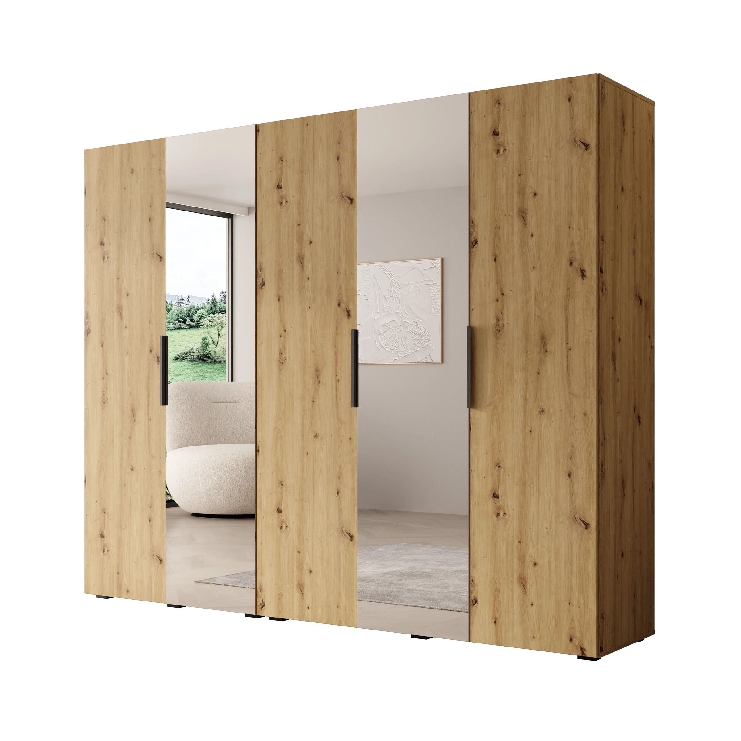 Marquesa - Kledingkast met spiegel - Eiken - 250x50x202 cm - Image 6