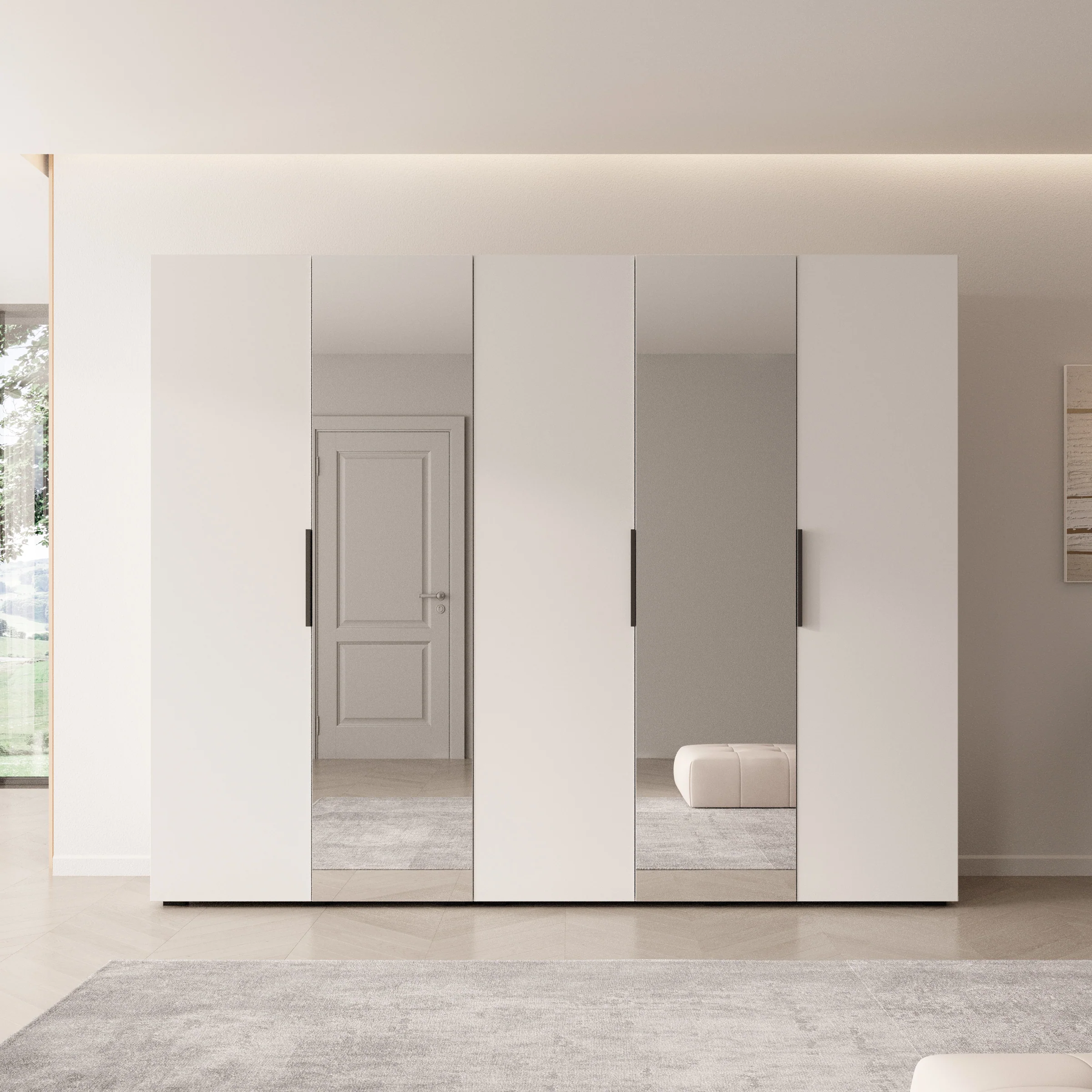 Marquesa - Kledingkast met spiegel - Wit - 250x50x202 cm - Image 3