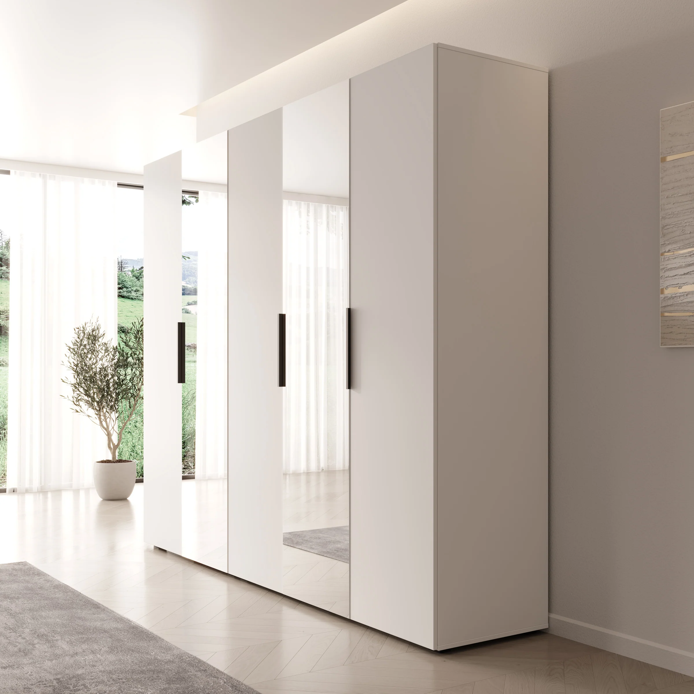 Marquesa - Kledingkast met spiegel - Wit - 250x50x202 cm - Image 4