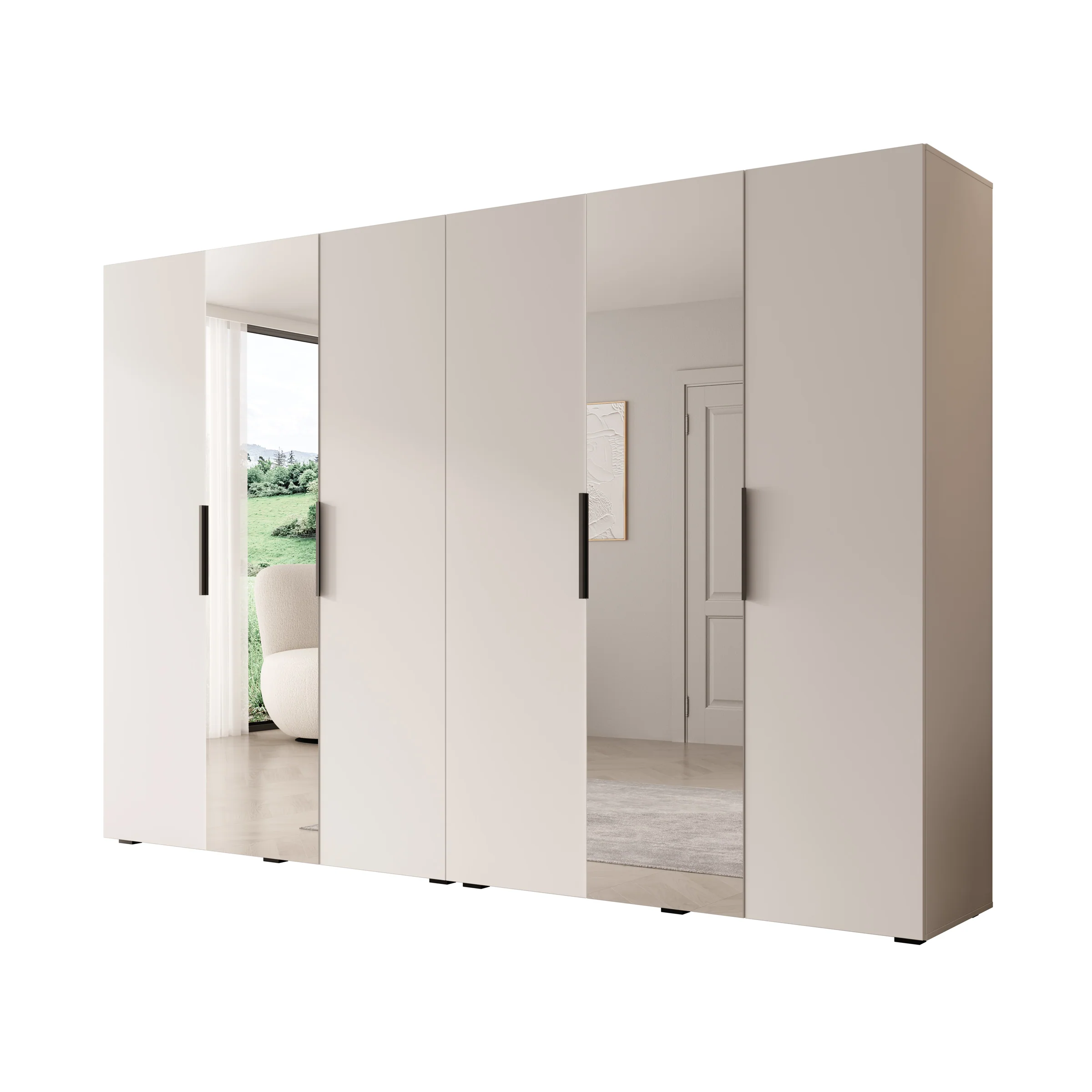 Marquesa - Kledingkast met spiegel - Wit - 300x50x202 cm - Image 6