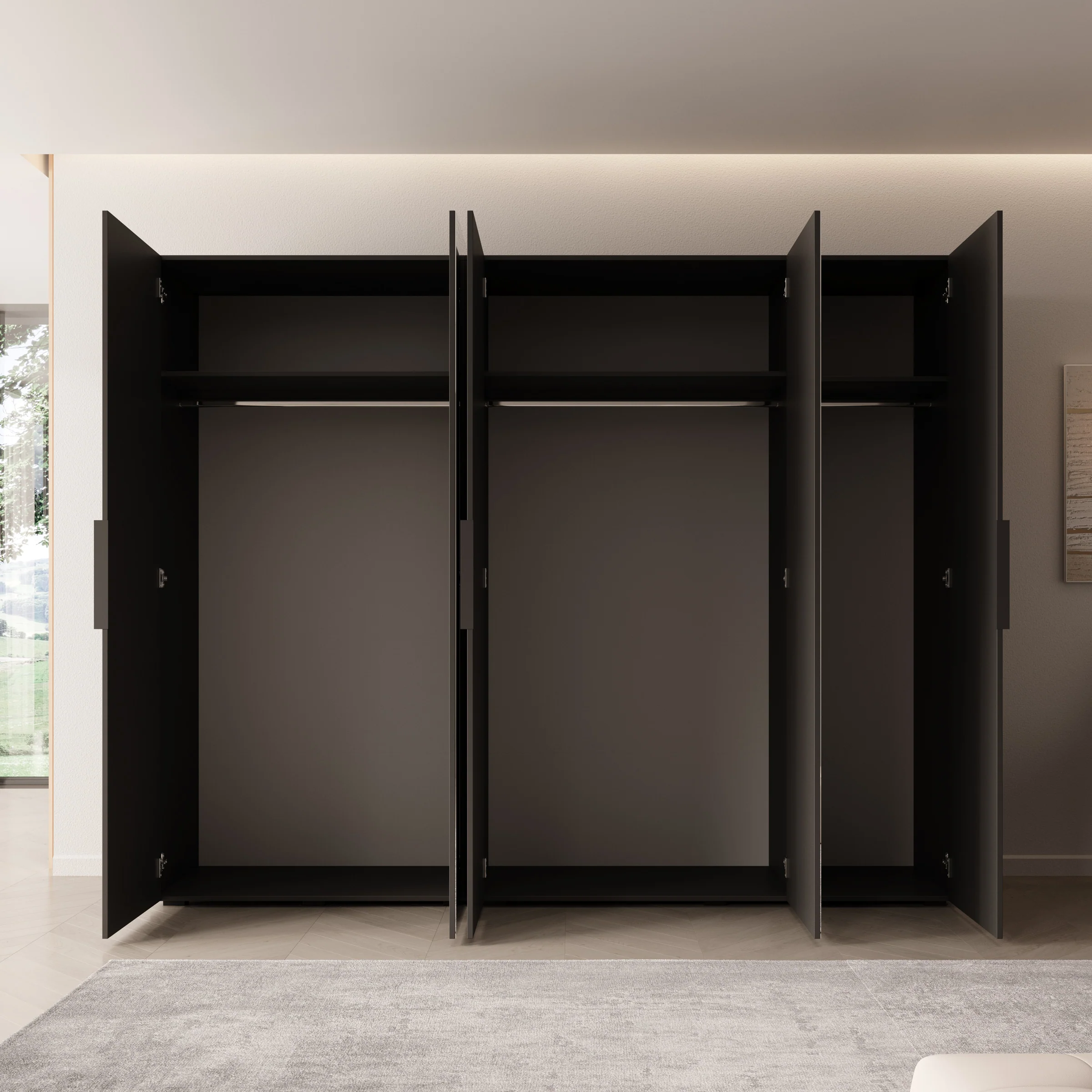 Marquesa - Kledingkast met spiegel - Zwart - 250x50x202 cm - Image 2