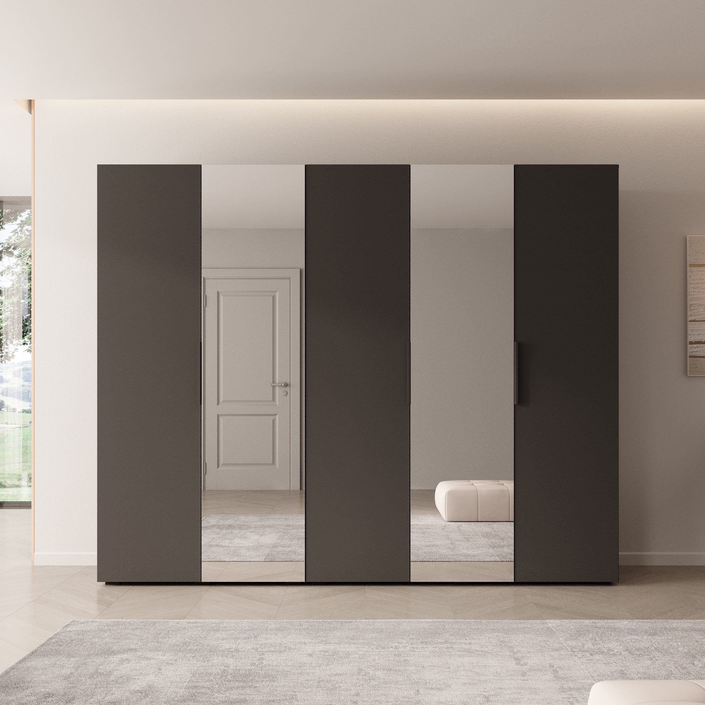 Marquesa - Kledingkast met spiegel - Zwart - 250x50x202 cm - Image 3