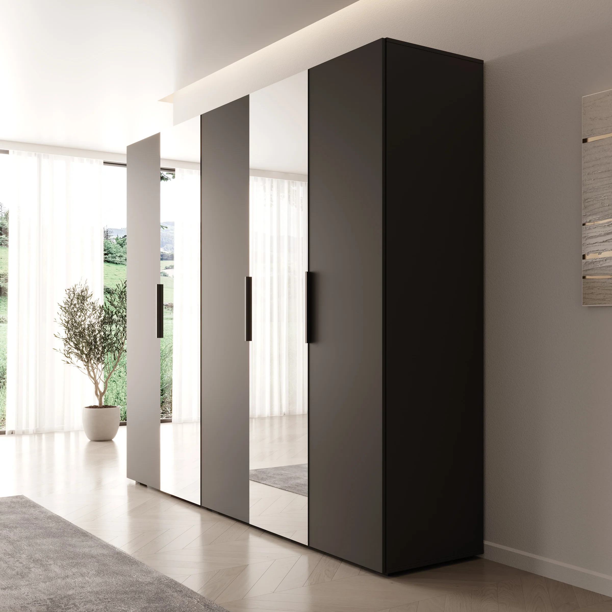 Marquesa - Kledingkast met spiegel - Zwart - 250x50x202 cm - Image 4
