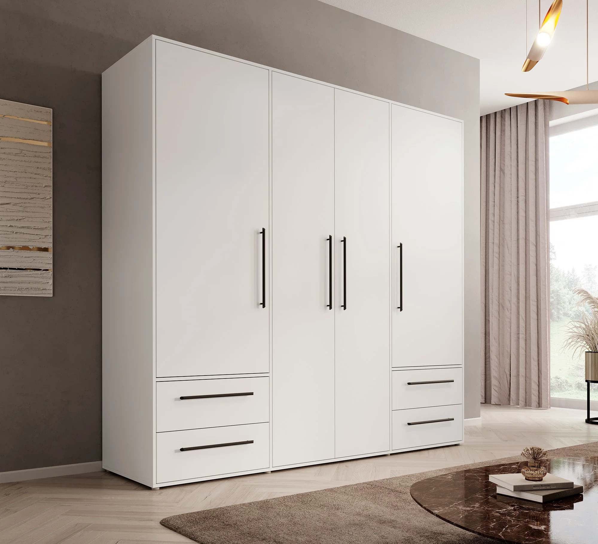 Mayen - Kledingkast 4 deuren - Wit - 206x59x200 cm