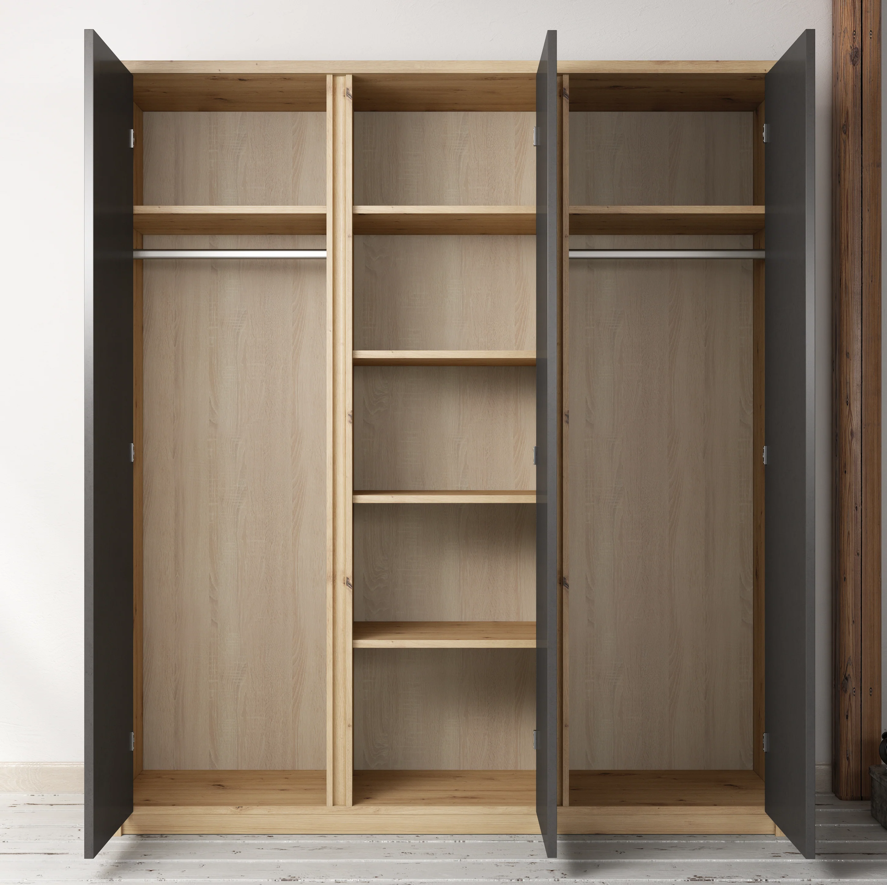 Melody - Kledingkast 3-deurs - Grijs/eiken - 166x53x197 cm - Image 5