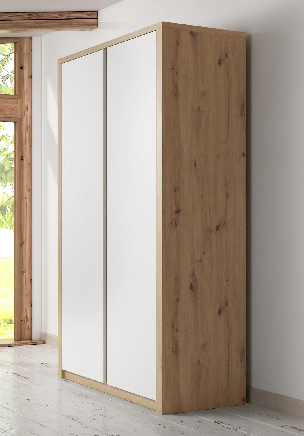 Melody - Kledingkast 2-deurs - Wit/eiken - 90x53x197 cm - Image 3