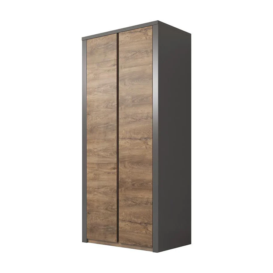 Monaco - Kledingkast 2-deurs - Eiken/grijs - 90x53x197 cm - Image 5