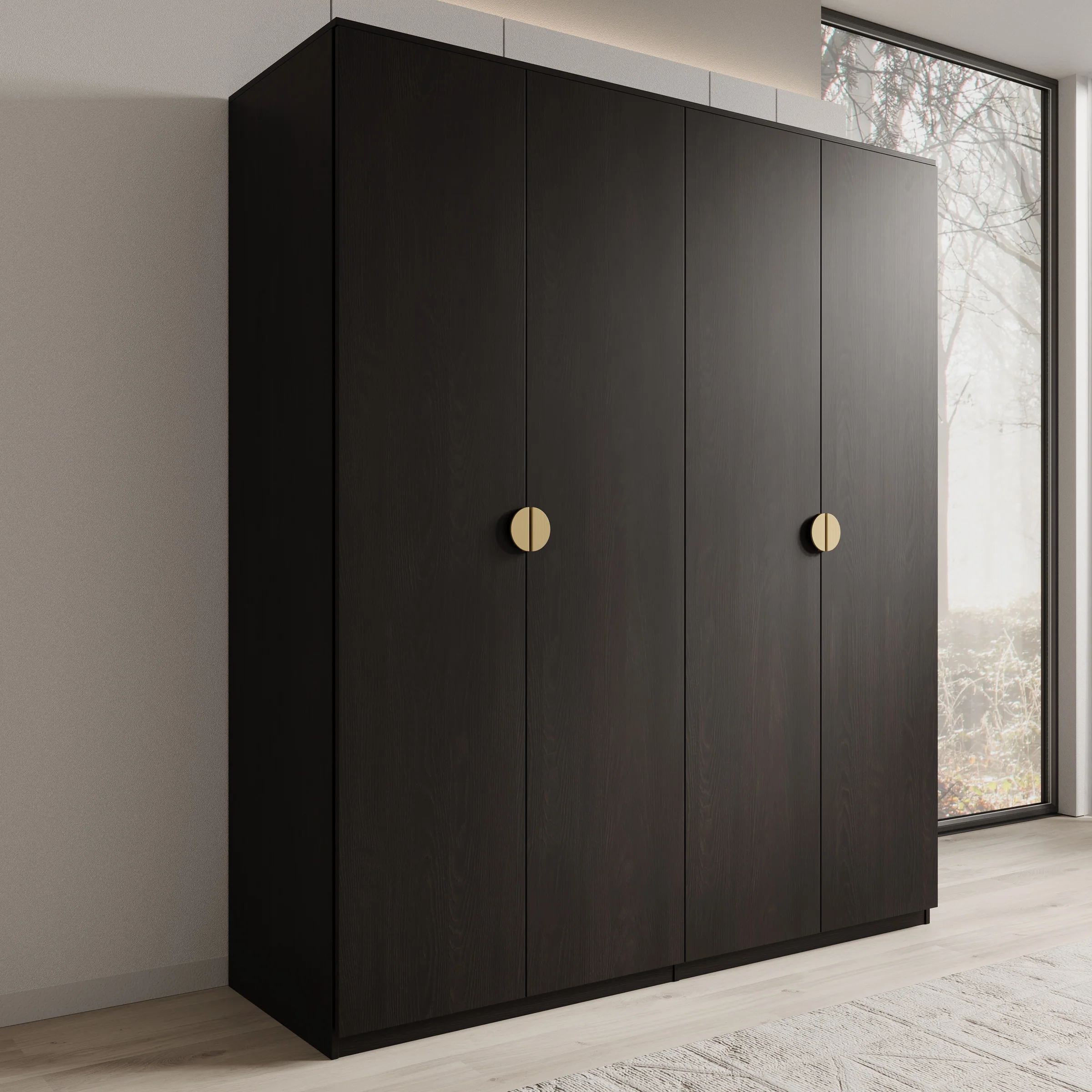 Monor - Kledingkast 4-deurs - Zwart - 179x59x209 cm